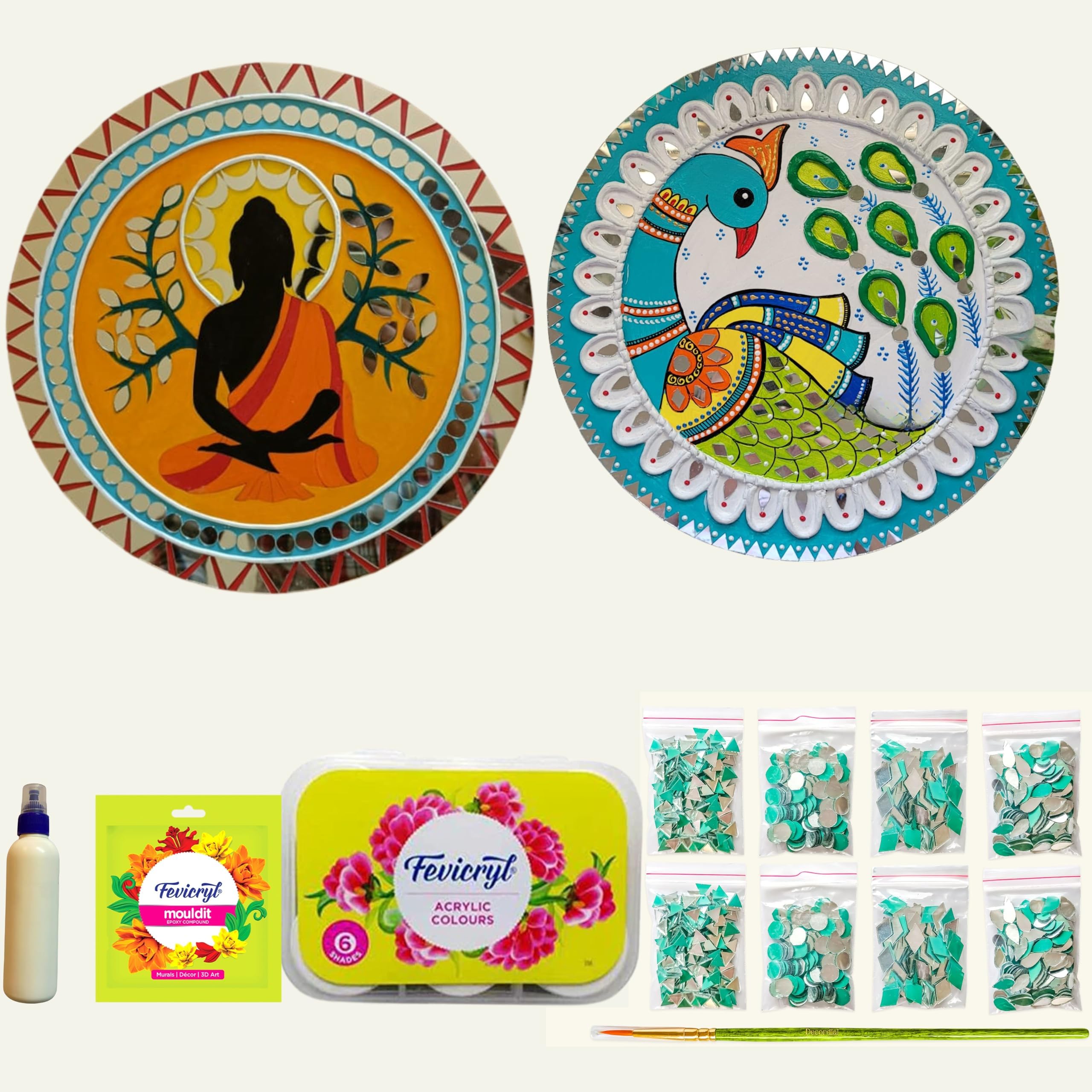 madhubani lippan DIY Art kit Adults Materials Kit with 8" Round MDF DIY Kit for Adult madhubani Art kit lippan Art Board wall Decor Mandala Art kit Adults