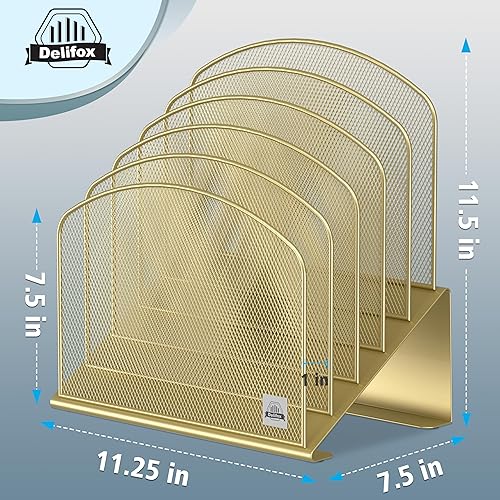 Vista 80 de Organizador de archivos de escritorio inclinado, soporte vertical de 5 secciones, soporte de metal clasificador de archivos para oficina y aula