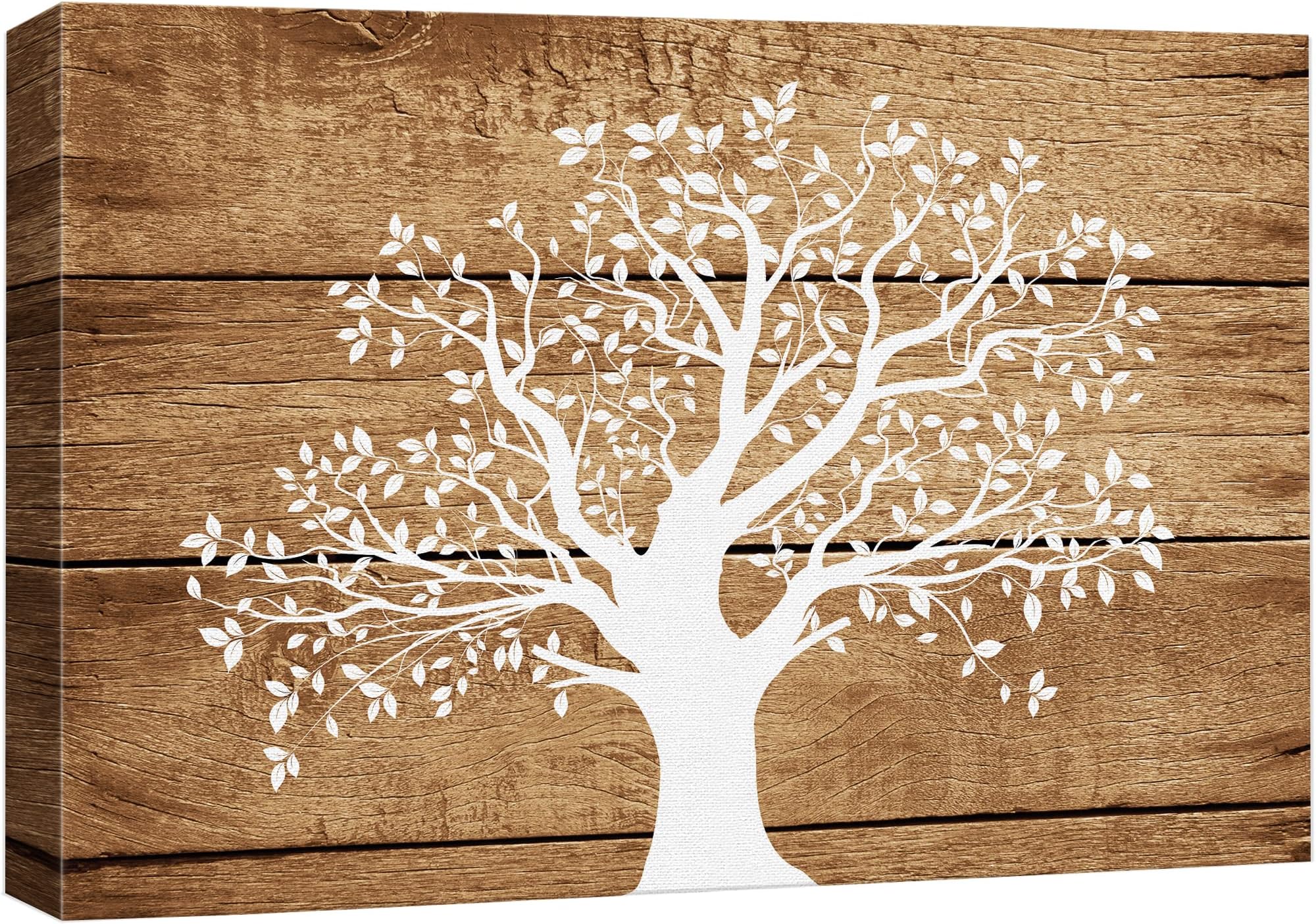 wall26 Canvas Print Wall Art Large White Tree & Leaf Silhouette on Wood Panels Nature Floral Illustrations Modern Art Rustic Scenic Relax/Calm Multicolor for Living Room, Bedroom, Office - 16"x24"