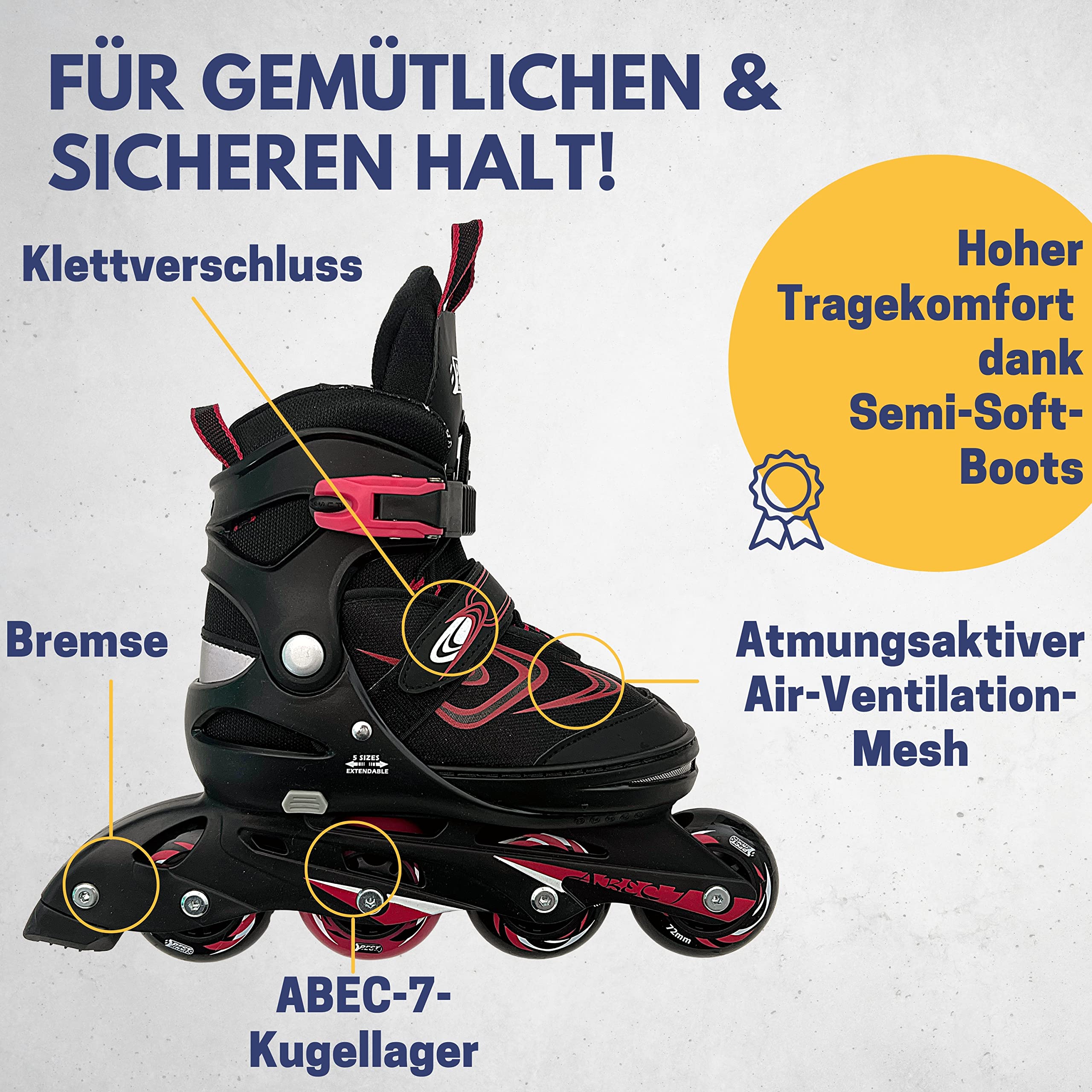 Best Sporting Patins à roulettes pour enfant - Taille réglable - Inliners robustes pour adolescents avec frein - Noir/rouge - Patins à roulettes Best Sporting Patins à roulettes pour enfant - Taille réglable - Inliners robustes pour adolescents avec frein - Noir/rouge - Patins à roulettes