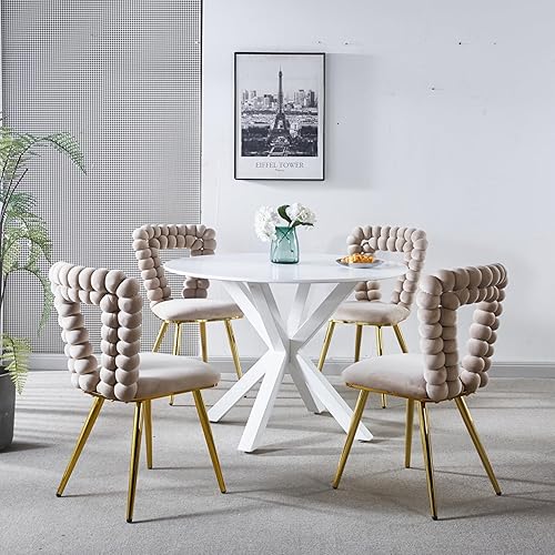 Miniatura 6 de Juego de 4 sillas de comedor modernas con patas de tubo de hierro, cómoda silla con respaldo, sillas de café tapizadas de estilo minimalista para