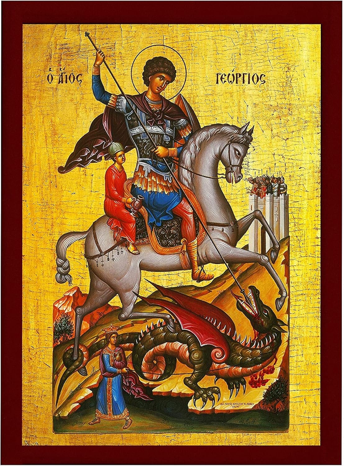 Saint George icon, Handmade Greek Orthodox icon of St George, Byzantine art wall hanging icon wood plaque, religious decor