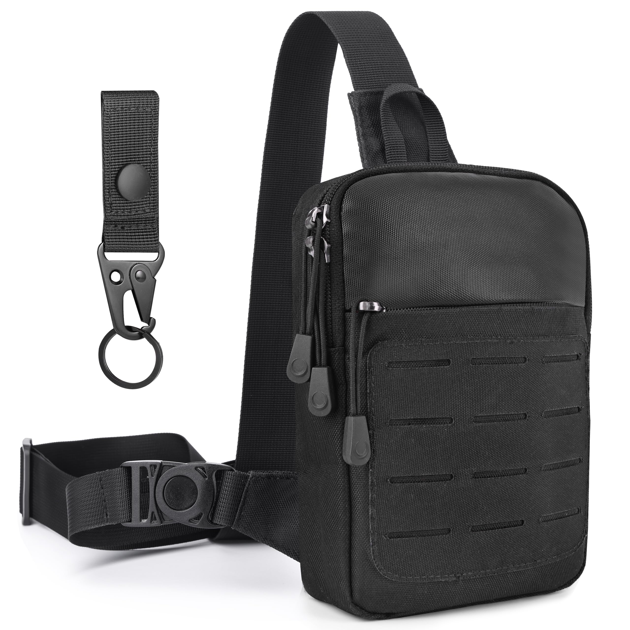 MOZETO Tactical Sling Bag Small YKK Zipper Mens EDC Crossbody Work Tool Utility Bag with Tactical Keychain