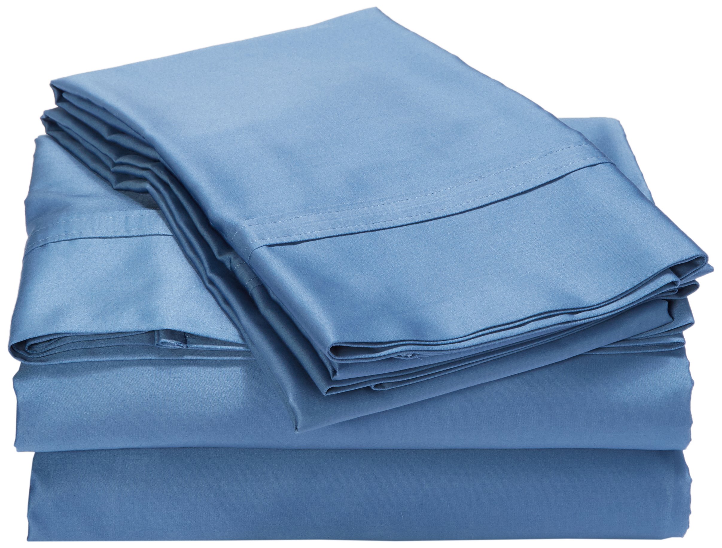 Tribeca Living500 Thread Count Egyptian Cotton Sateen Deep Pocket Sheet Set, Midnight Blue, Queen