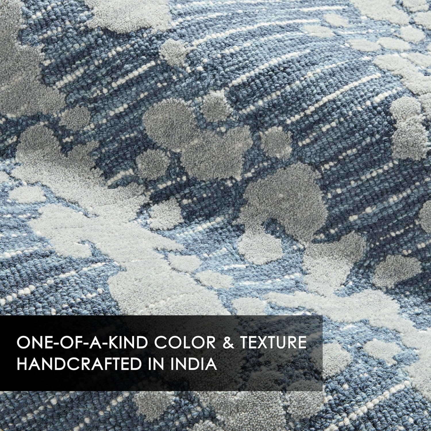 Nicole Miller New York Mod Weave Abstract Knotted Texture Handcrafted Area Rug, 100% Wool Rug, Navy Blue, 5'x7’