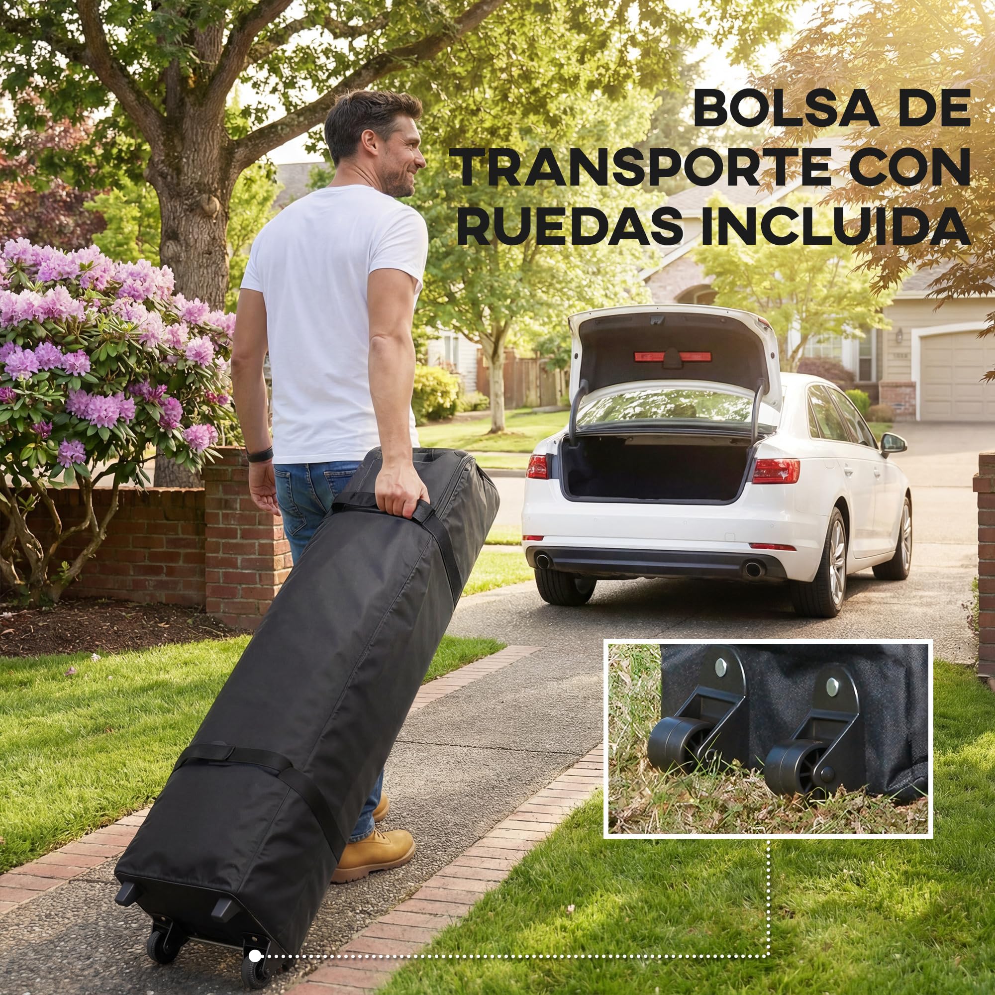 Outsunny Carpa Plegable Gazebo, 3,6x3,6 m, Cenador Plegable con 4 Paredes Laterales de Malla, Anti-UV, Altura Ajustable, Bolsa de Arena y Bolsa de Transporte, para Camping, Fiestas, Gris Oscuro