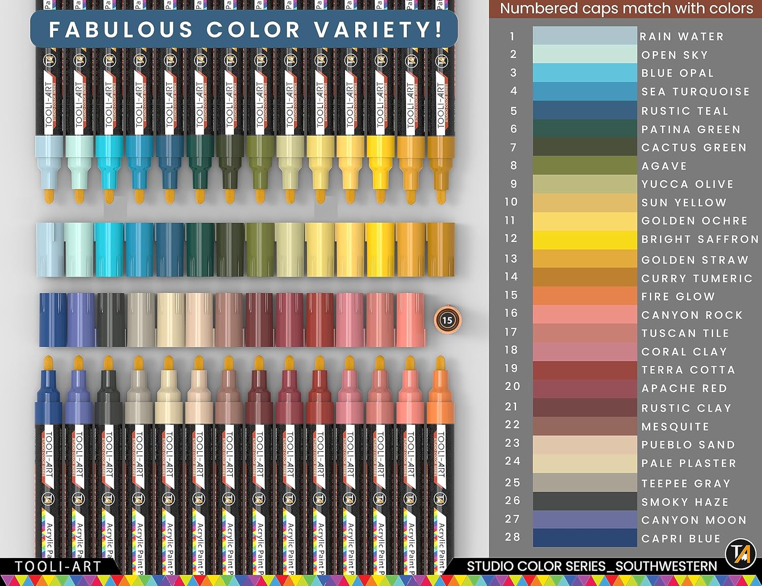 28 Southwestern Colors Acrylic Paint Pens Studio Color Series Markers Set 3mm Medium Tip, Rock Painting, Glass, Mugs, Wood, Metal, Canvas, DIY Projects, Detailing. Non Toxic, Waterbased, Quick Drying - Image 7