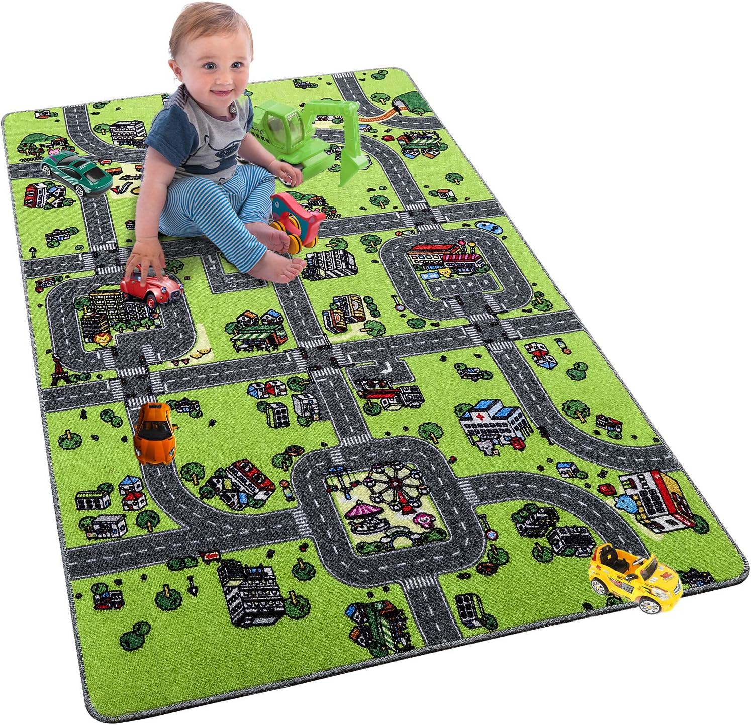 Softlife Kids Carpet Play Mat Rug 35" x 59" City Life Great for Playing with Cars Children Area Rugs for Bedroom Playroom Nursery