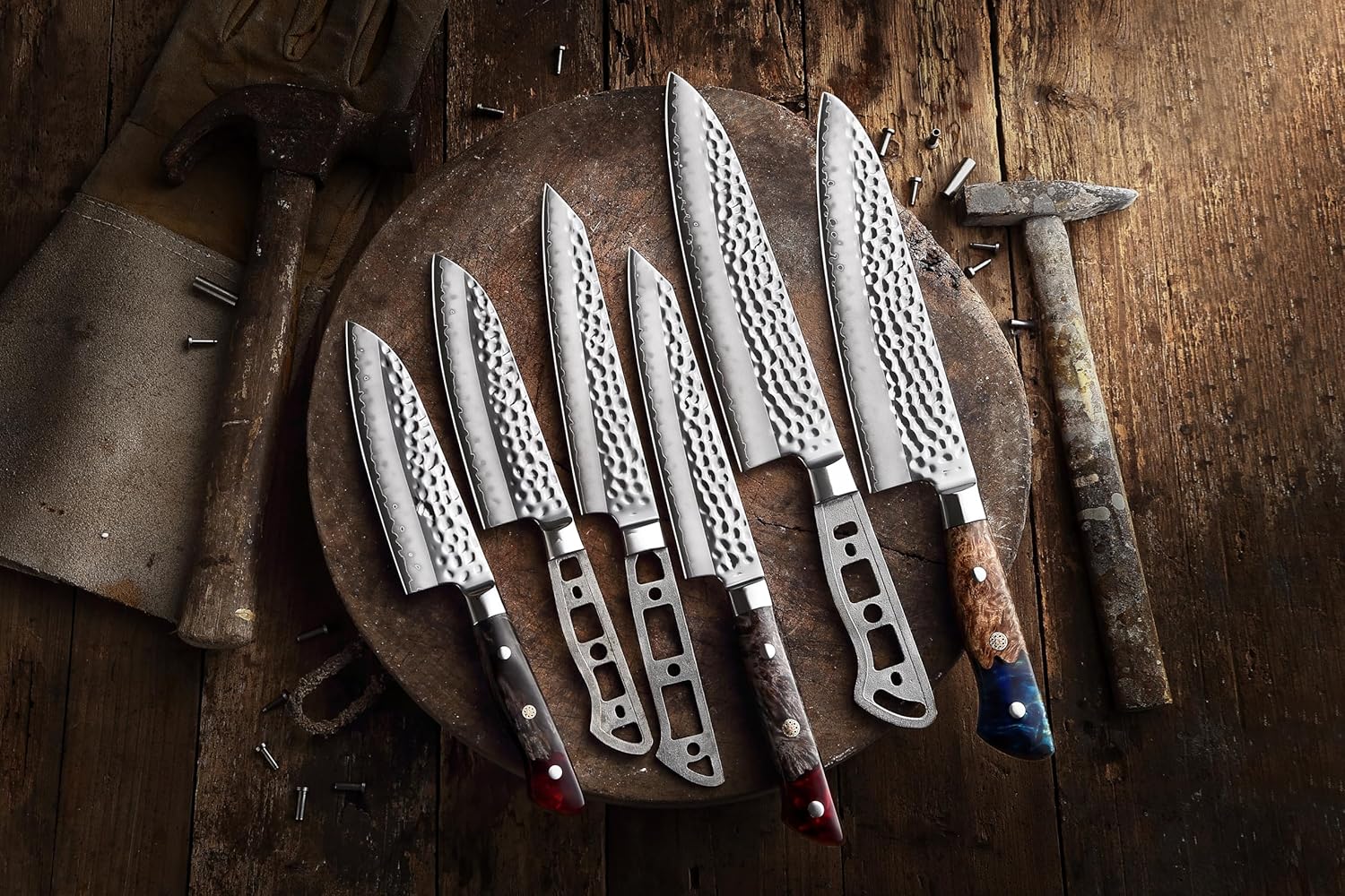 KATSURA Woodworking Project Kit – Japanese Premium AUS 10, Hammered 3-Layer Forged Steel – Classic Style Handle – NO LOGO (6.5-in with 35mm wide blade Petty Utility Chef Knife Blank)