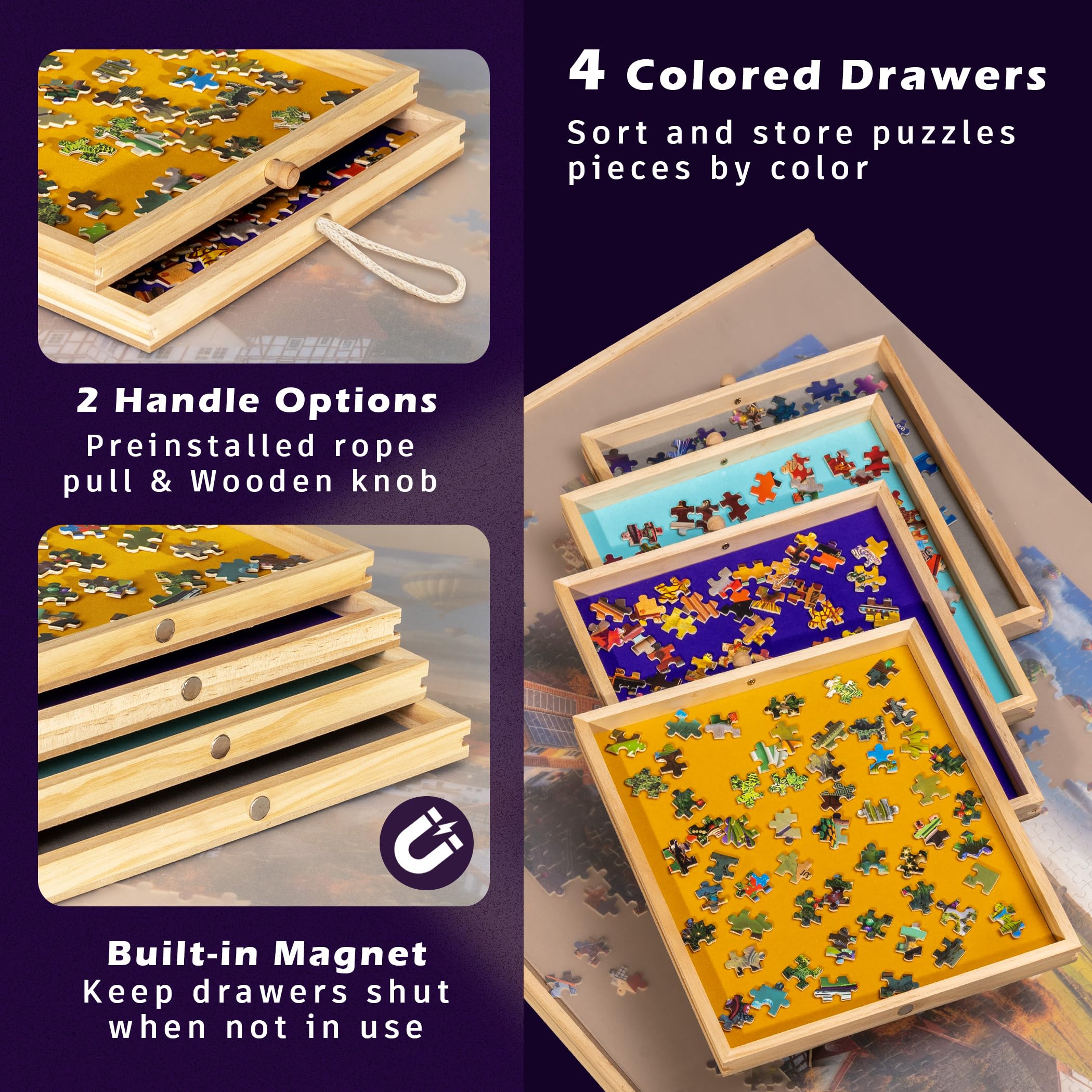 Planche De Puzzle Inclinable Et Rotative 1500 Pièces – Angle Réglable Jusqu'à 30°, 6 Tiroirs En Feutre, Housse De Protection