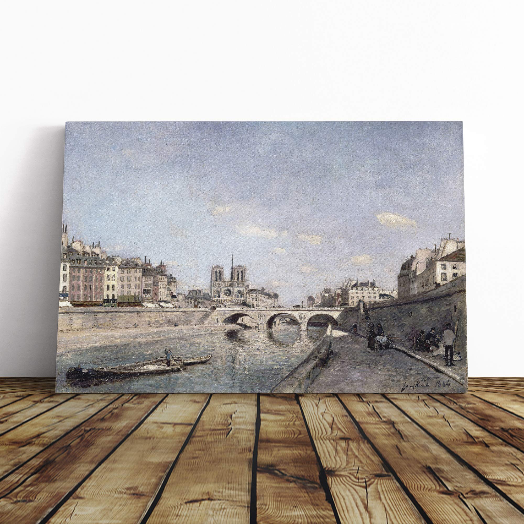 Johan Jongkind The Seine and Notre Dame in Paris Canvas Print | Gallery Wrapped 30mm Frame Wall Art | 30x20 inches | Ready to Hang | Modern Picture | Living Room Bedroom Lounge Office