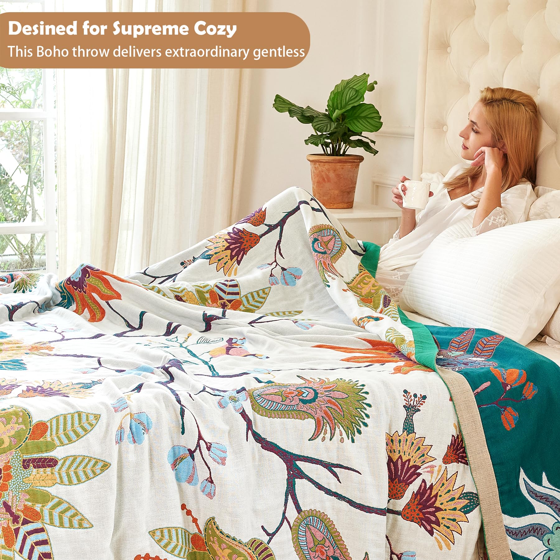 VANJOROY 100% Organic Cotton Sofa Large Bed Throw Blanket - Image 3
