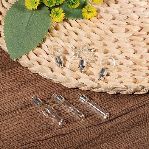 Miniatura 6 de 5 piezas de nombre en frasco de vidrio de arroz colgante de 0.236 in de ancho con forma de bola de rosca colgante de vial transparente frasco