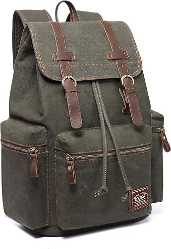 Miniatura 4 de KAUKKO mochila clásica de lona, mochila casual de día, morral de piel para la escuela, bolsa para computadora portátil