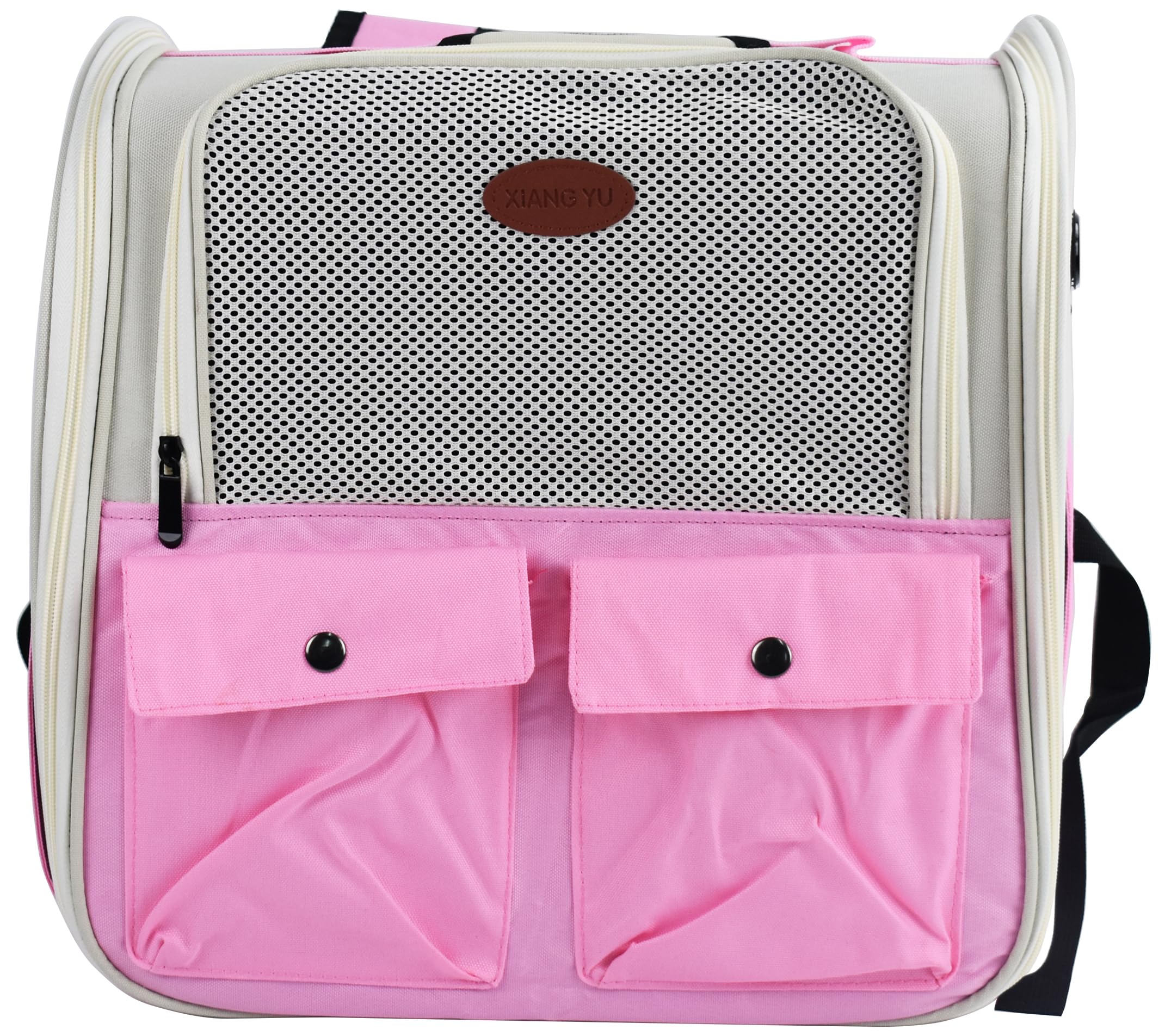 Pet Carriage Fabric Backpack Foldable Fully Ventilated Mesh Portable Comfortable Backpack Dog Cat Pet Travel Hiking Outdoor Pet Bag Pouch Use (Pink)