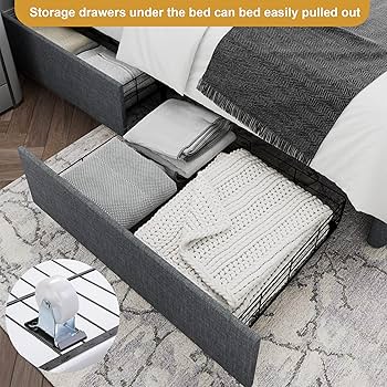 Amazon.com: TTVIEW Full Size Bed Frame with 4 Storage Drawers and