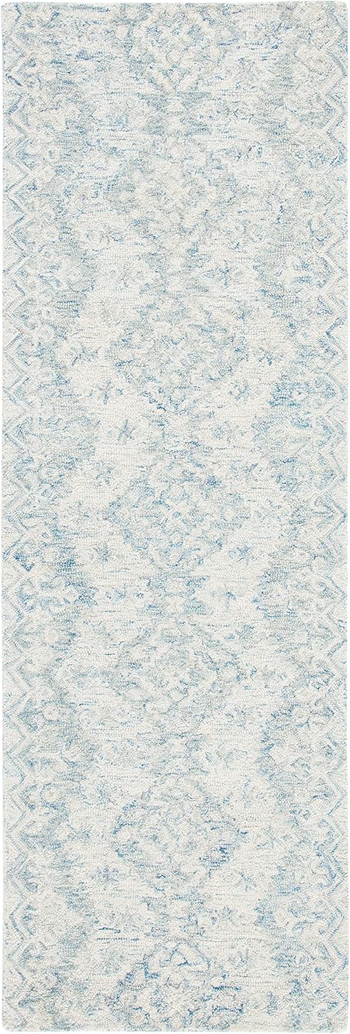 SAFAVIEH Micro-Loop Collection Runner Rug - 2'3" x 7', Ivory & Blue, Handmade Wool, Ideal for High Traffic Areas in Living Room, Bedroom (MLP951A)