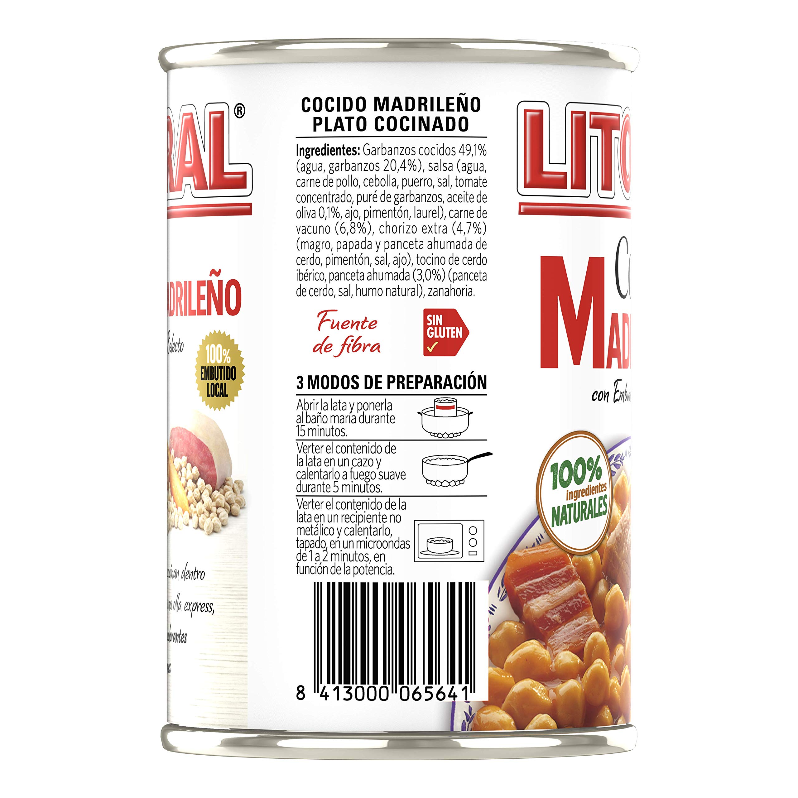 LITORAL Cocido Madrileño - Plato Preparado Sin Gluten - Pack de 6x425g - Total: 2.55kg (Paquete de 2)