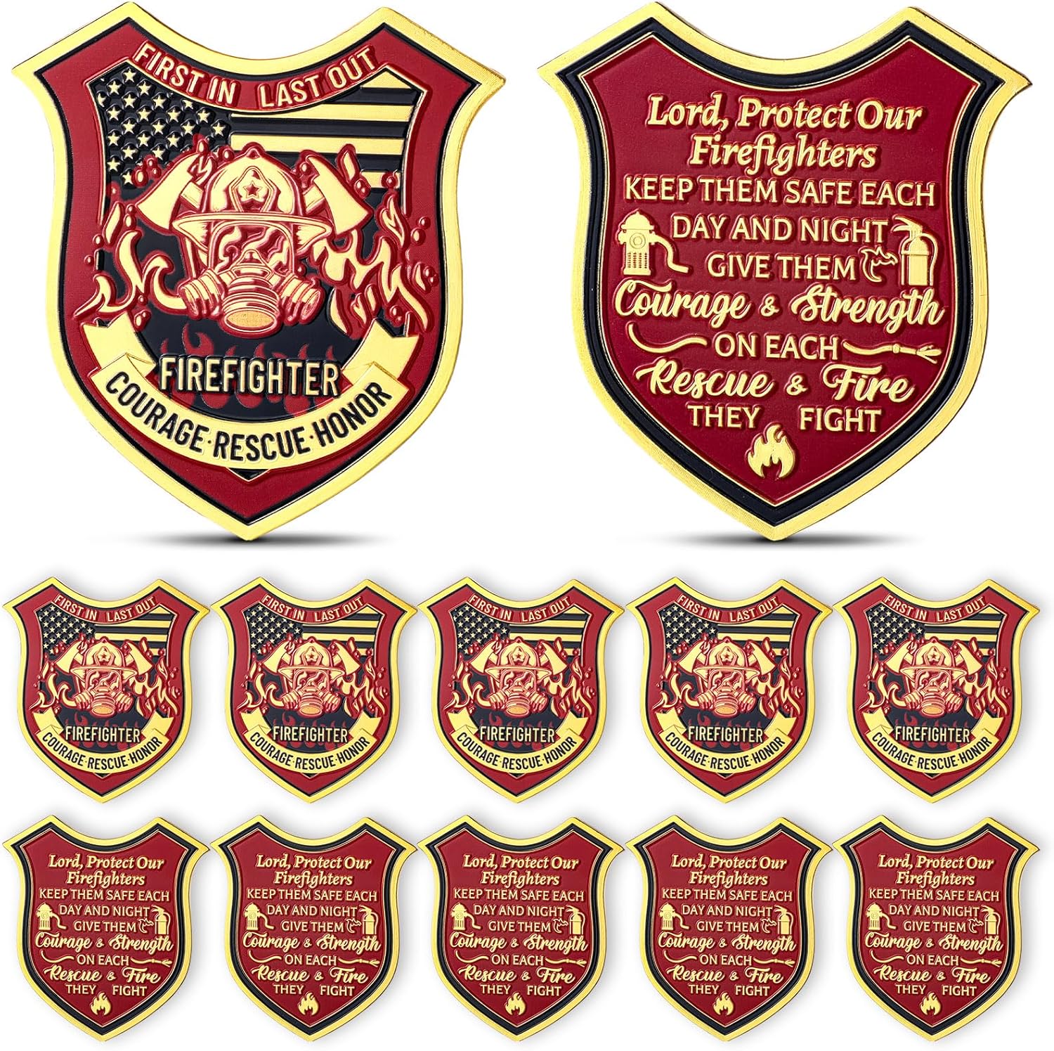 Liliaafar 10 Pcs Firefighter Challenge Coins Fireman Prayer Coin Gifts for Firefighters Rescue Department Commemorative Coins for Fireman Men Gifts