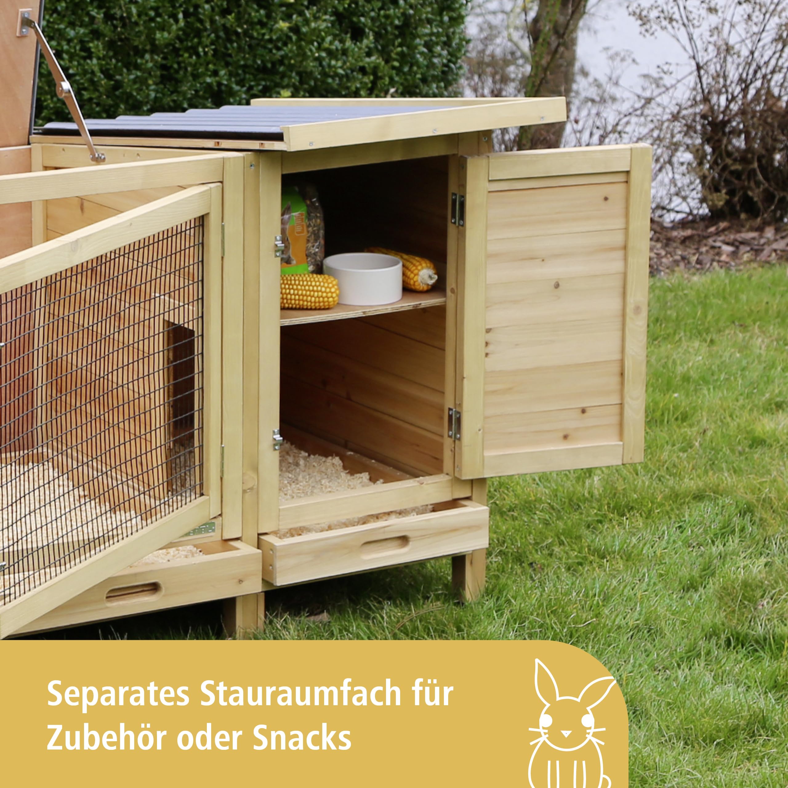 Kerbl Pet Kaninchenstall XXL Vario, Kleintierstall, 155x76x80cm, Holz, Metallgitter, Hasen, Kaninchen, Meerschweinchen, mit Heuraufe, wetterfestes Dach