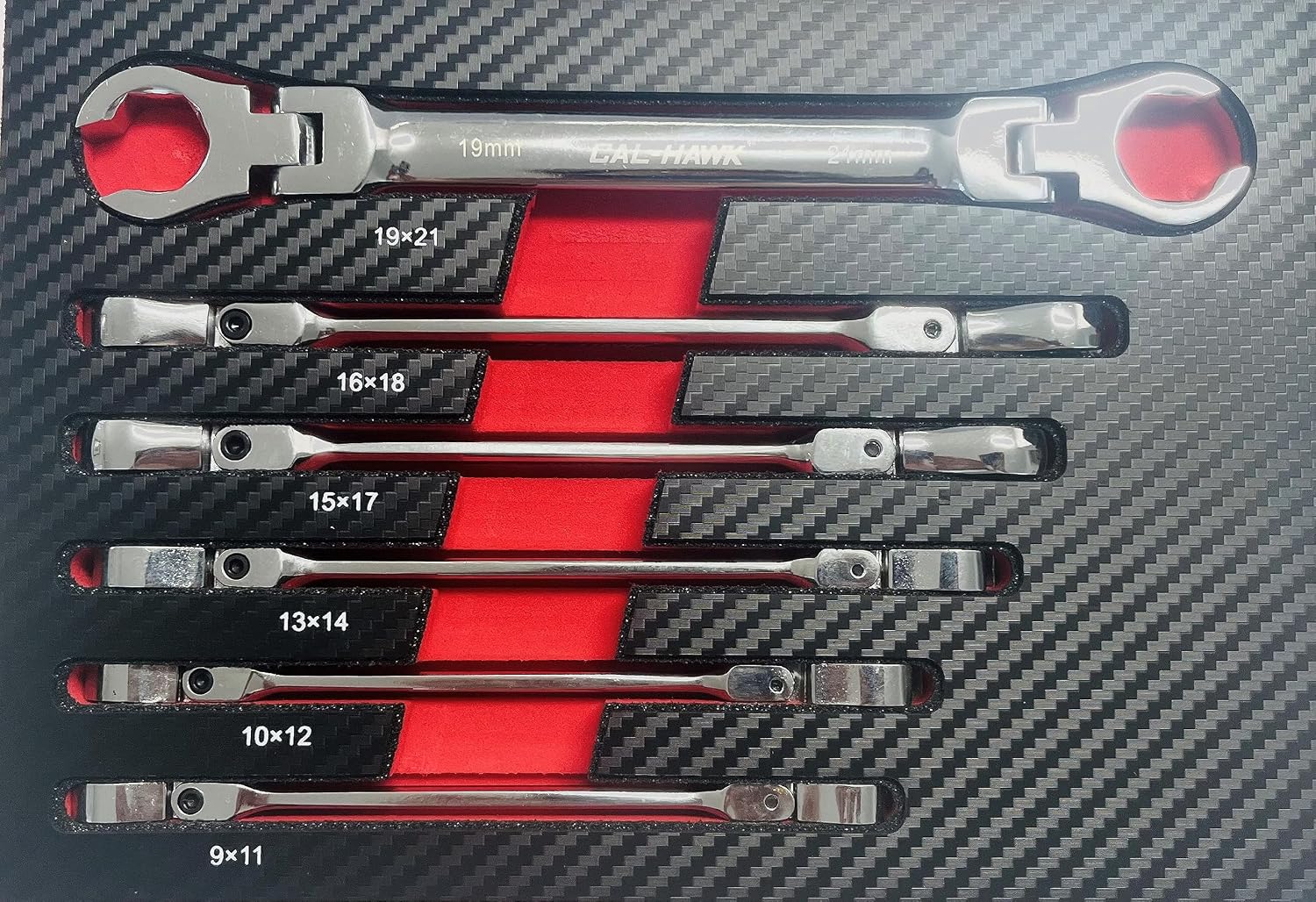 Cal-Hawk 6-Pc 9mm - 21mm Flex Head Flare Nut Wrench Set, HEX SHAPE HEAD, CCWFFNW6M