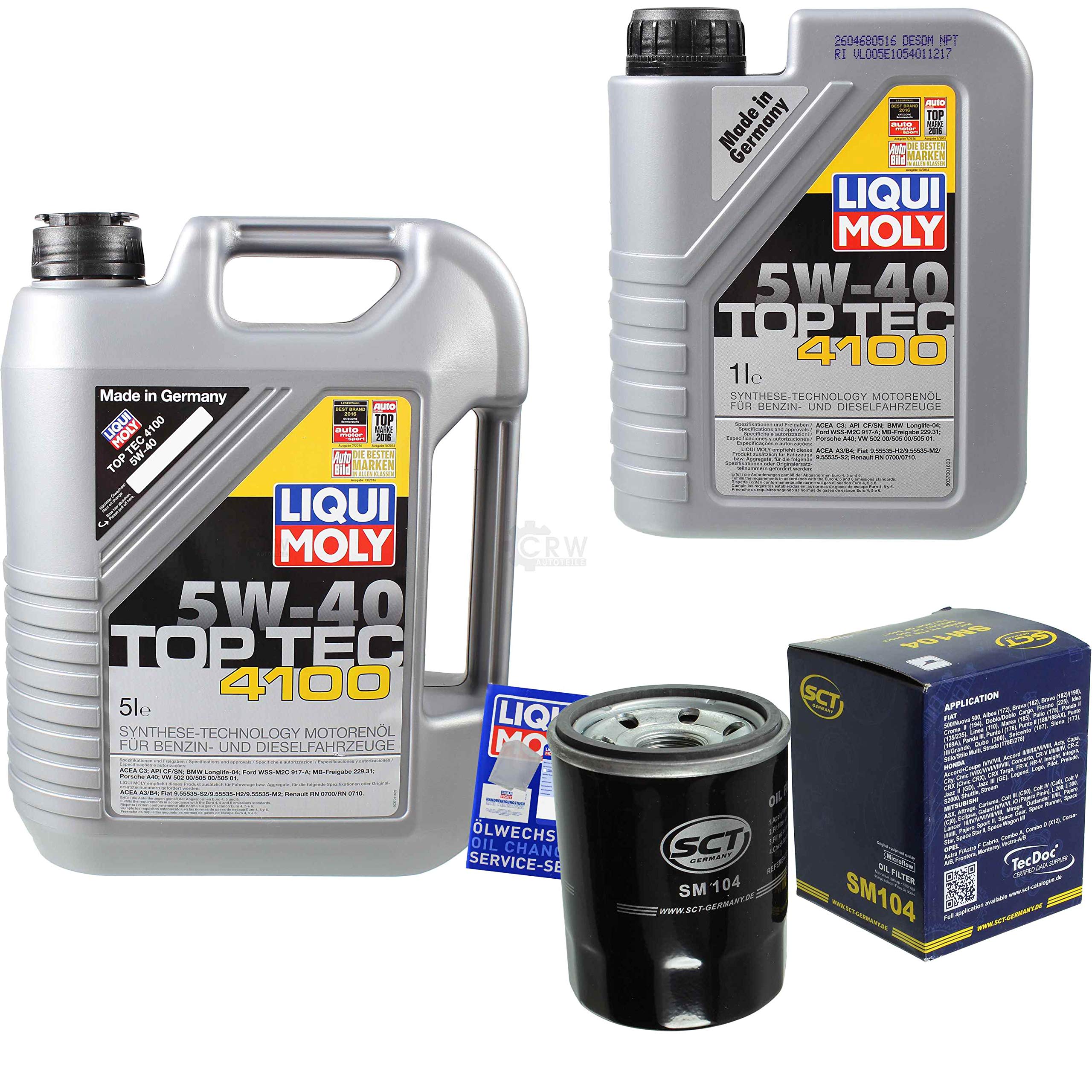 Juego de filtros de 6 litros de aceite de motor Top Tec 4100 5W-40 SCT Germany