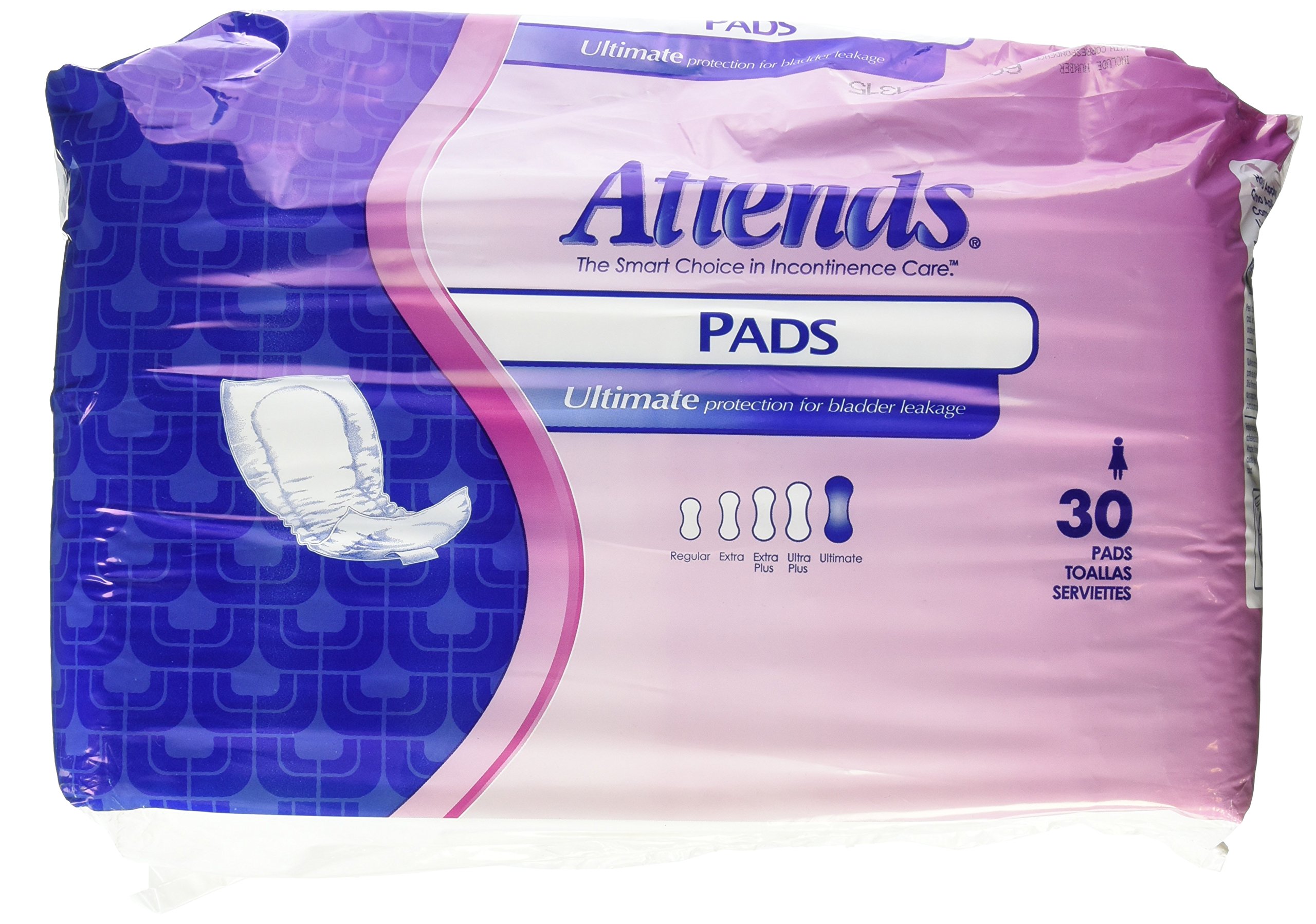 Attends Bladder Control Light Pads (Ultimate 18/" Bag of 30)
