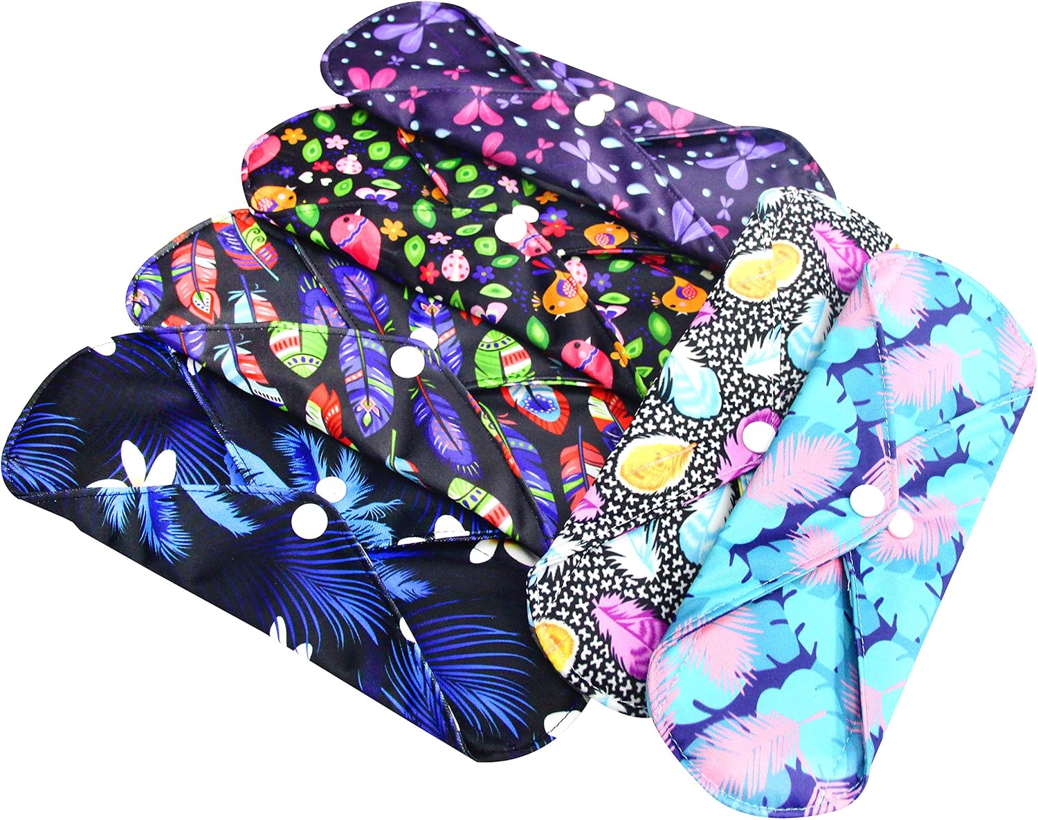 7pcs Set 1 pc Mini Wet Bag +6pcs Absorbent Reusable Sanitary Pads/Washable Bamboo Cloth Menstrual Pads (S,Feather)