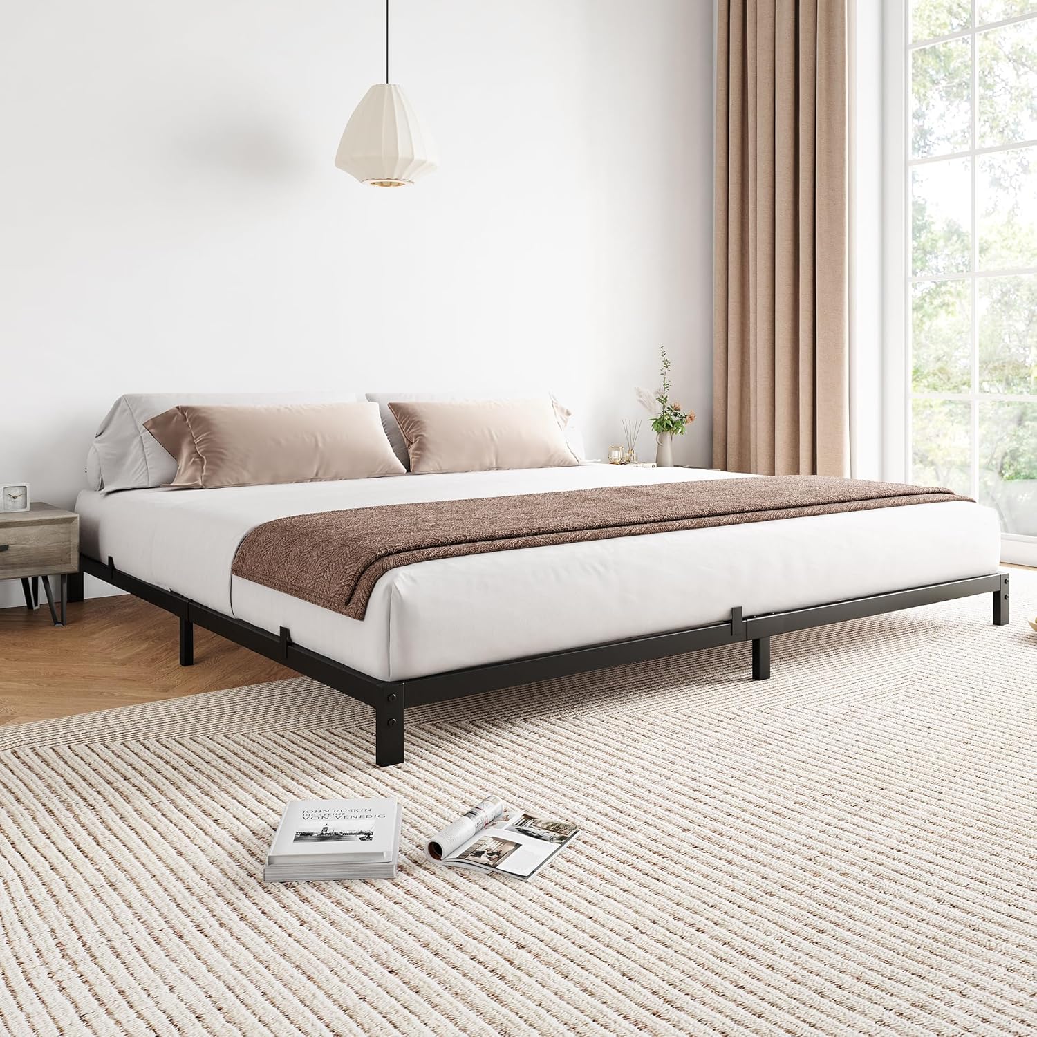 IDEALHOUSE 6 Inch California King Bed Frame, High Metal Platform Bed Frames California King Size with Space Under Frame, No Box Spring Needed, Easy Assembly,Sturdy Steel Slats, Black(California King)