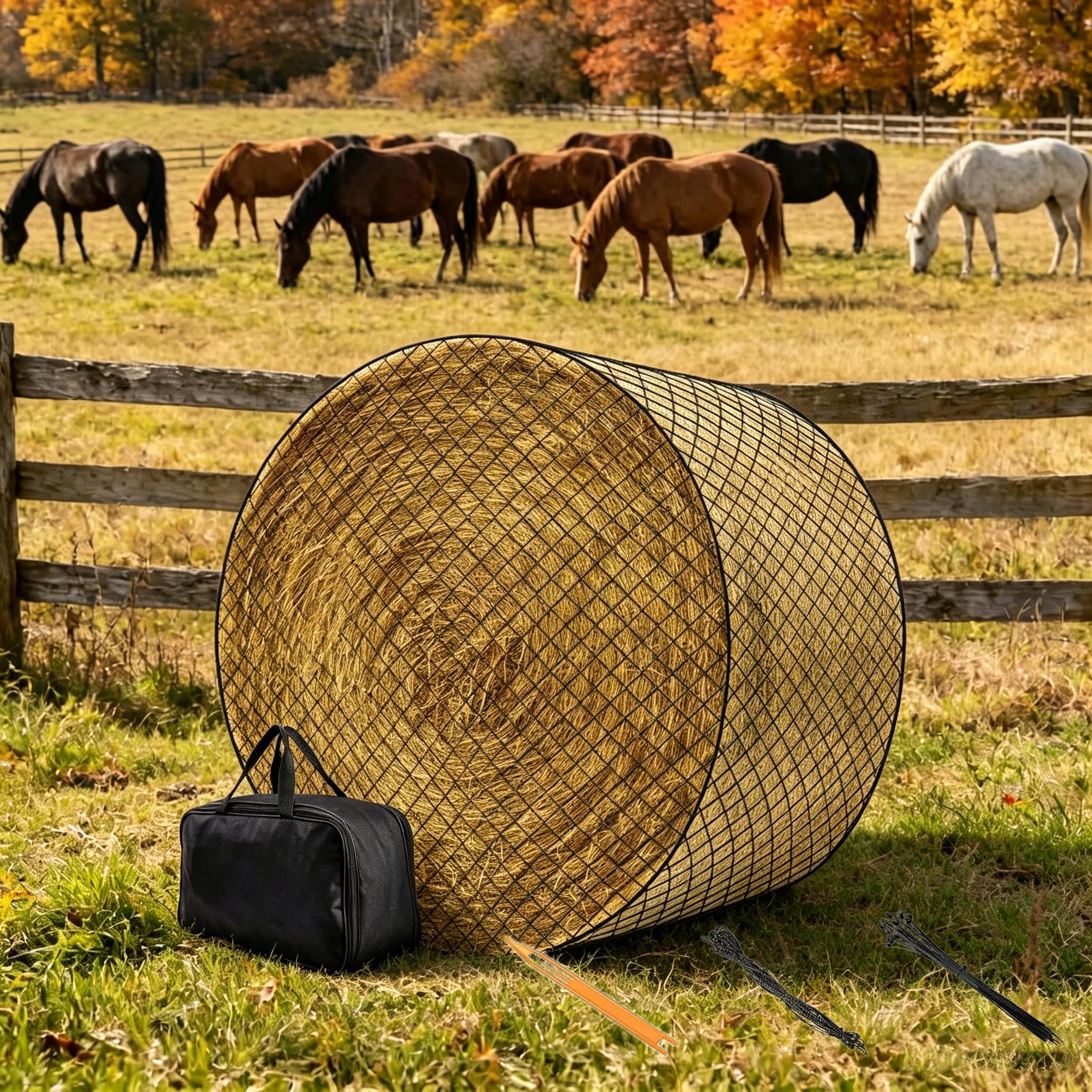 Rete da fieno per cavalli, 5 x 5 m, robusta rete da fieno resistente all'usura, per cavalli per un'alimentazione adeguata, grande rete rotonda adatta per canne da fieno, maglie da 45 x 45 mm, per