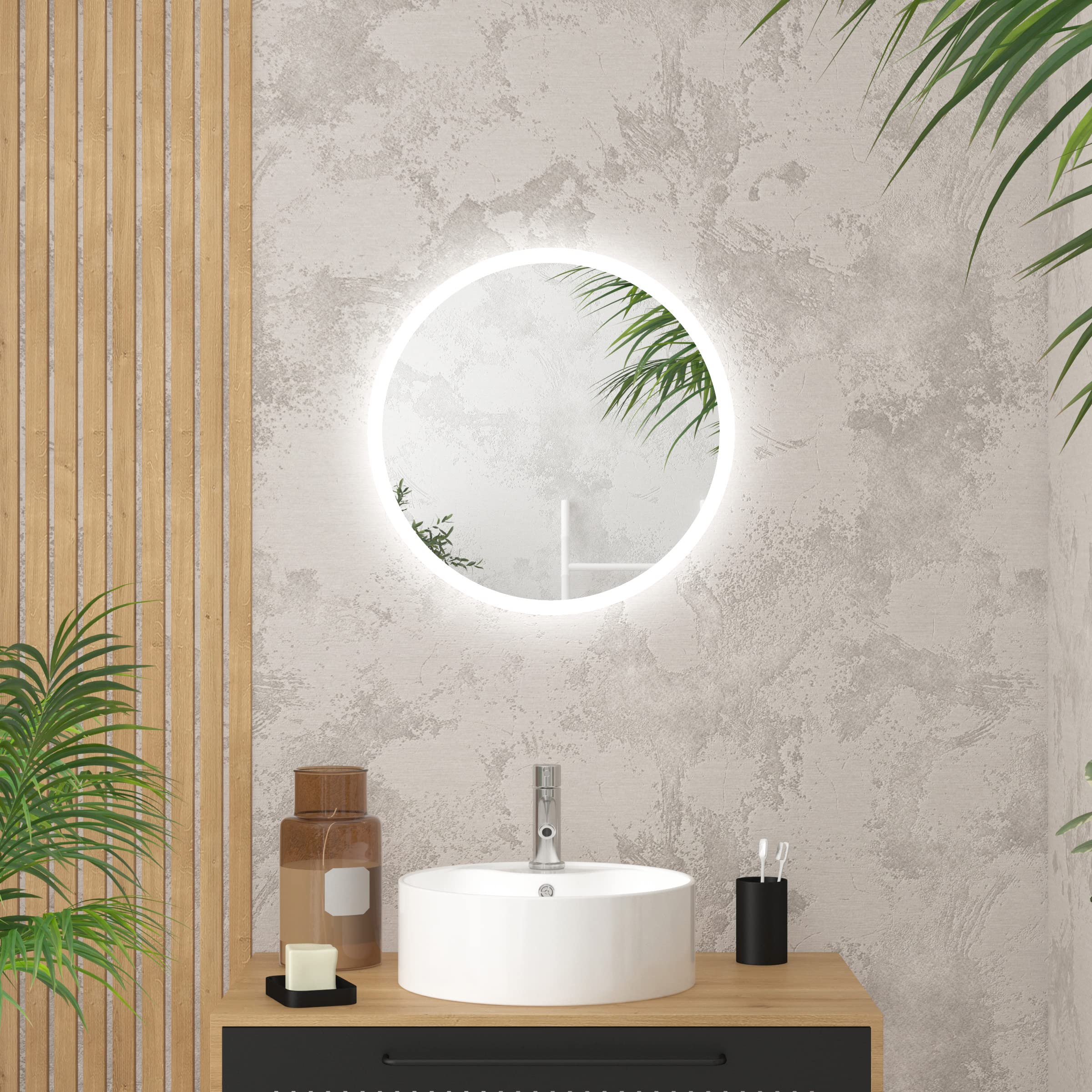 AURLANE Miroir Salle de Bain Rond avec eclairage LED - Diamètre 50cm - GO LED