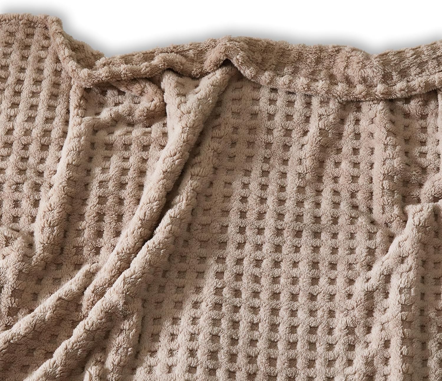 Soft Cozy Fuzzy Fleece Throw Blanket, Waffle Light Taupe, 50x60 Inches – Lightweight, Fluffy, and Warm 3D Jacquard All-Season Blanket for Couch, Bed, Sofa, Home Decor, Camping, and Travel - Image 5