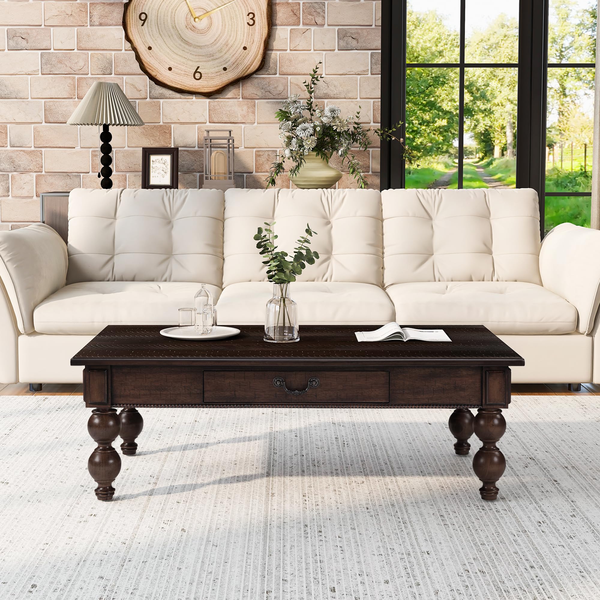 Espresso traditional coffee table with drawer alternative