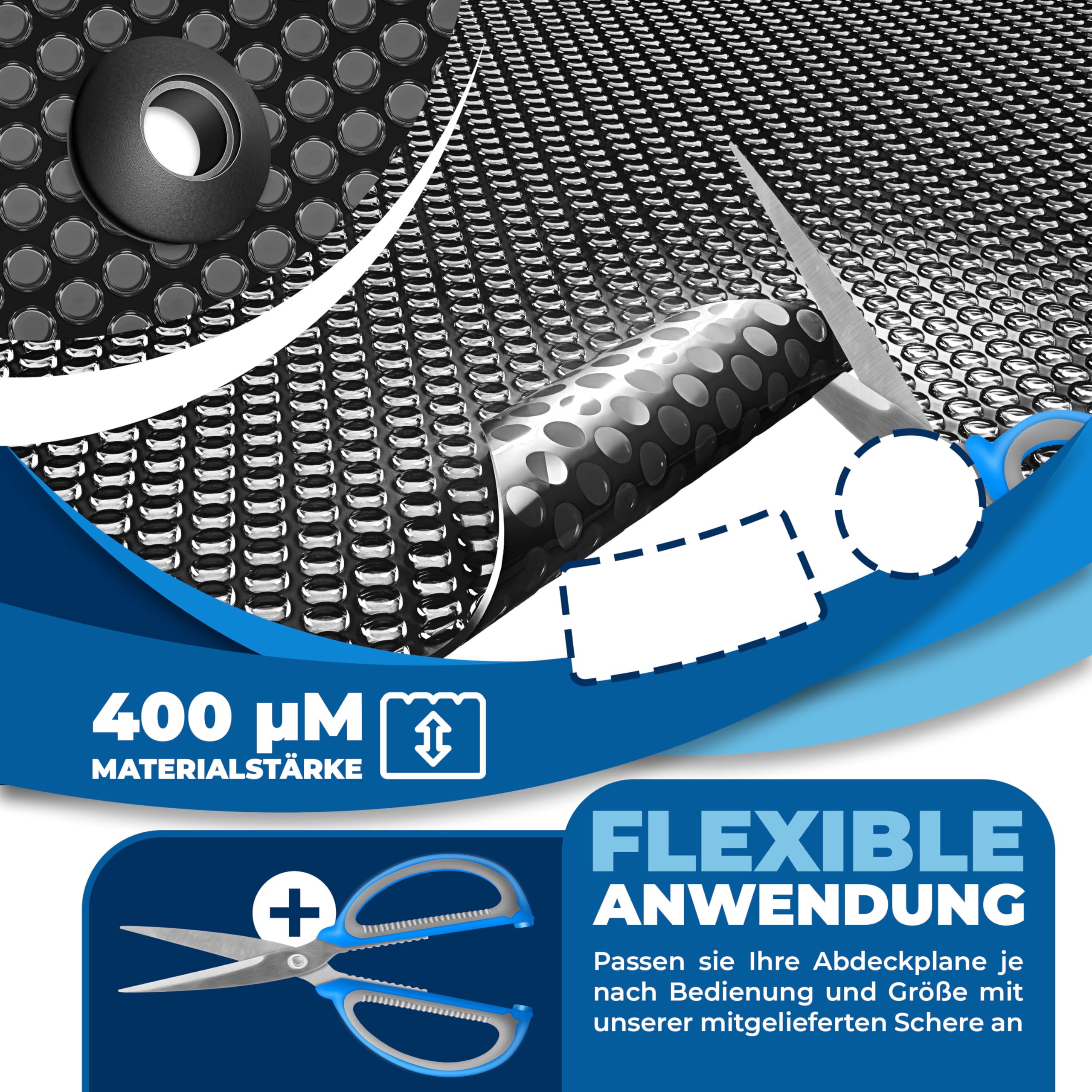 KESSER® Pool Solarabdeckplane Rund Ø 366 cm, Solarfolie 120 µm, Solarabdeckung Solarplane zuschneidbar, Poolheizung Wassererwärmung Wärmeplane, Poolsolarplane mit 1x Schere, 1x Lochzange & 12x Ösen