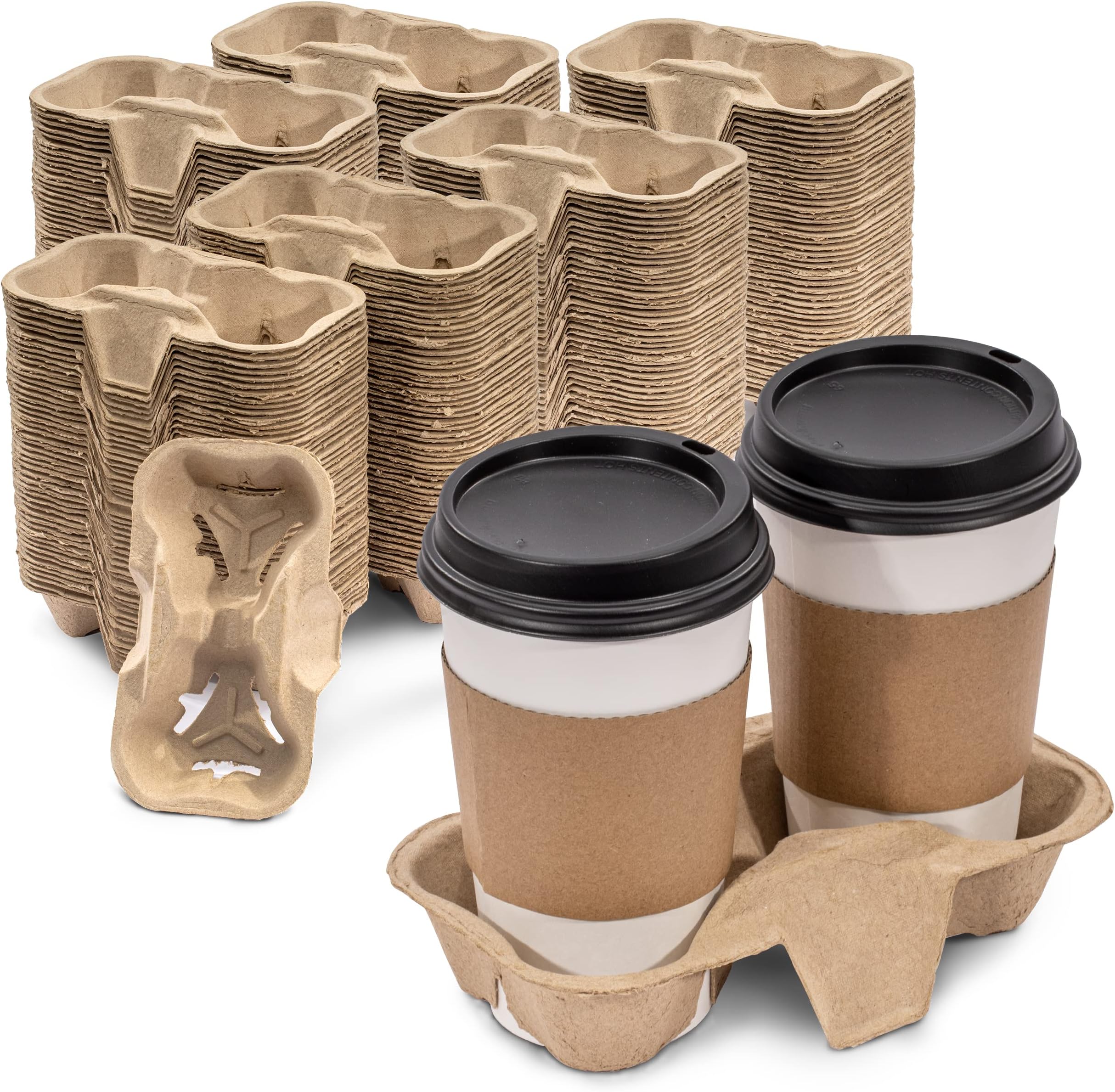 FMP Brands 600 Pack 2 Cup Pulp Fiber Drink Carrier Trays, Biodegradable Cup Holder Carrier for Hot and Cold Drinks, Disposable Drink Carrier for Delivery, Uber Eats, Coffee Shops