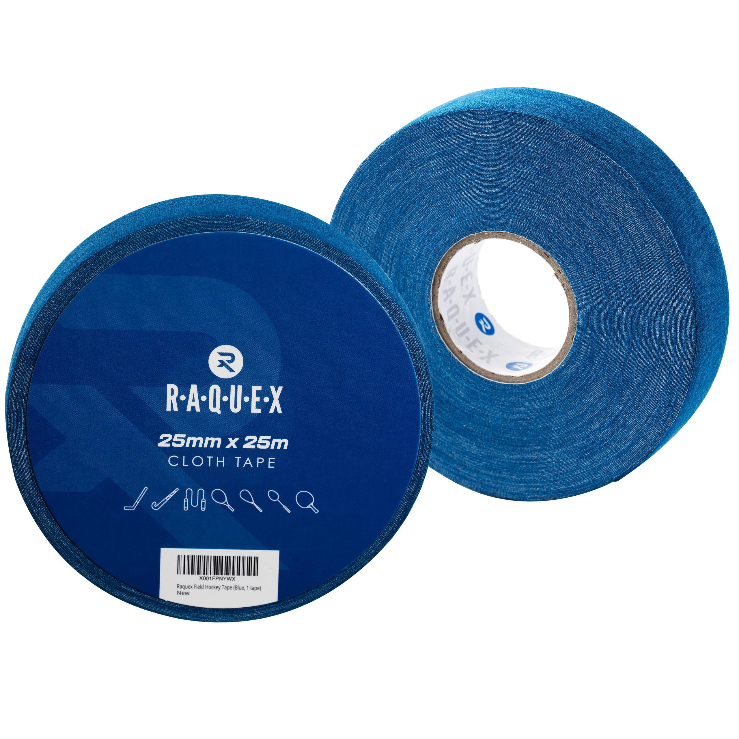 Raquex Sport Cloth Tape - 25m Long - Non-Slip Self-Adhesive - Field & Ice Hockey Sticks, Tennis, Badminton, Squash Racket Grip Tape, Skipping Ropes - Protective Cloth Tape for Sports (Blue, 2 items)