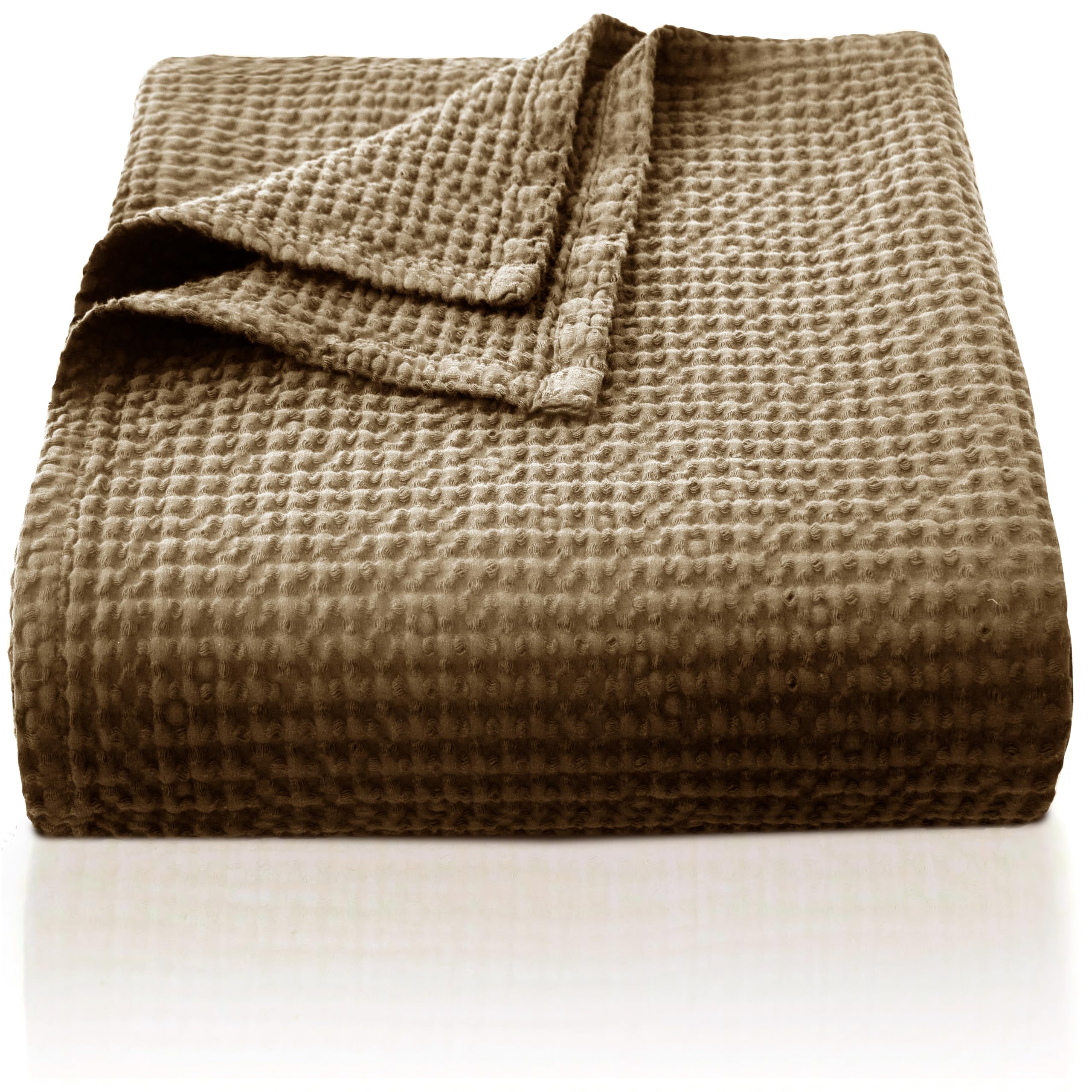 CHUFFED 100% Baumwolle Decke 270x 230 cm, Weiche und Atmungsaktive Tagesdecke, Waffelmuster Leichte Decke als Sofadecke Couchdecke, Weich Kuschelige Wohndecke Wohnzimmer, Sofa Couch Braun