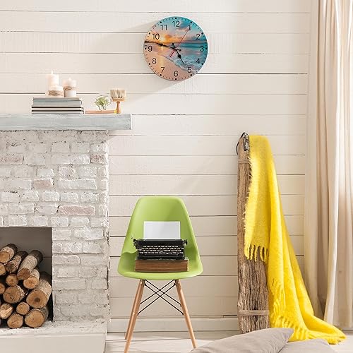 Miniatura 2 de Britimes Reloj de pared redondo sin tictac, silencioso a pilas, 10 pulgadas, mar, playa, cielo azul, arena, decoración del hogar para sala de estar,