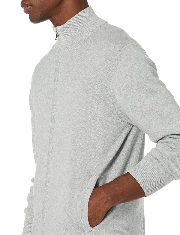 Amazon Essentials Men's Full-Zip Cotton Sweater, Ribbed Funnel Neck, Light Grey Heather, XX-Large by Amazon Essentials - Used condition - Image 3