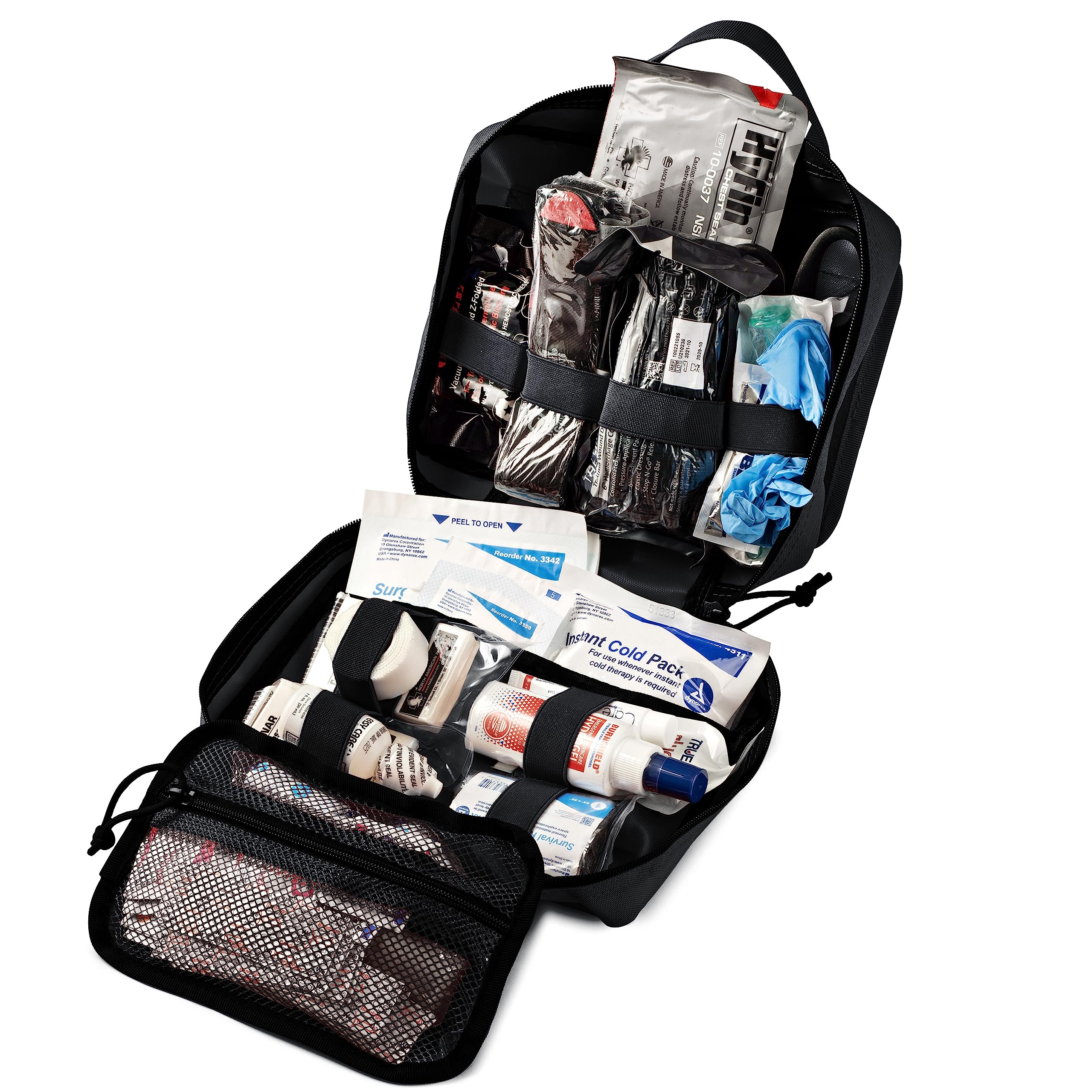 Scherber Vehicle IFAK Kit de trauma de emergencia | Más de 95 suministros y equipos médicos, torniquete NAR y máscara de RCP | Bolsa Molle totalmente abastecida para automóvil, hogar y primeros