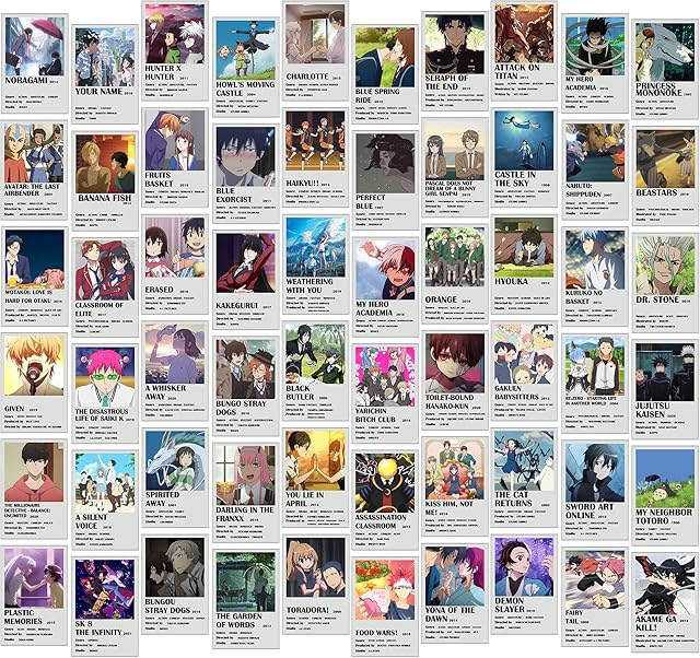 Anime Posters for Anime Room Decor, Anime Room Stuff for Bedroom, 60pcs Anime Wall Decor for Anime Wall Art, Cute Anime and Manga Wall Collage, Aesthetic Kawaii Room Decor, Anime Cards in a Gift Box