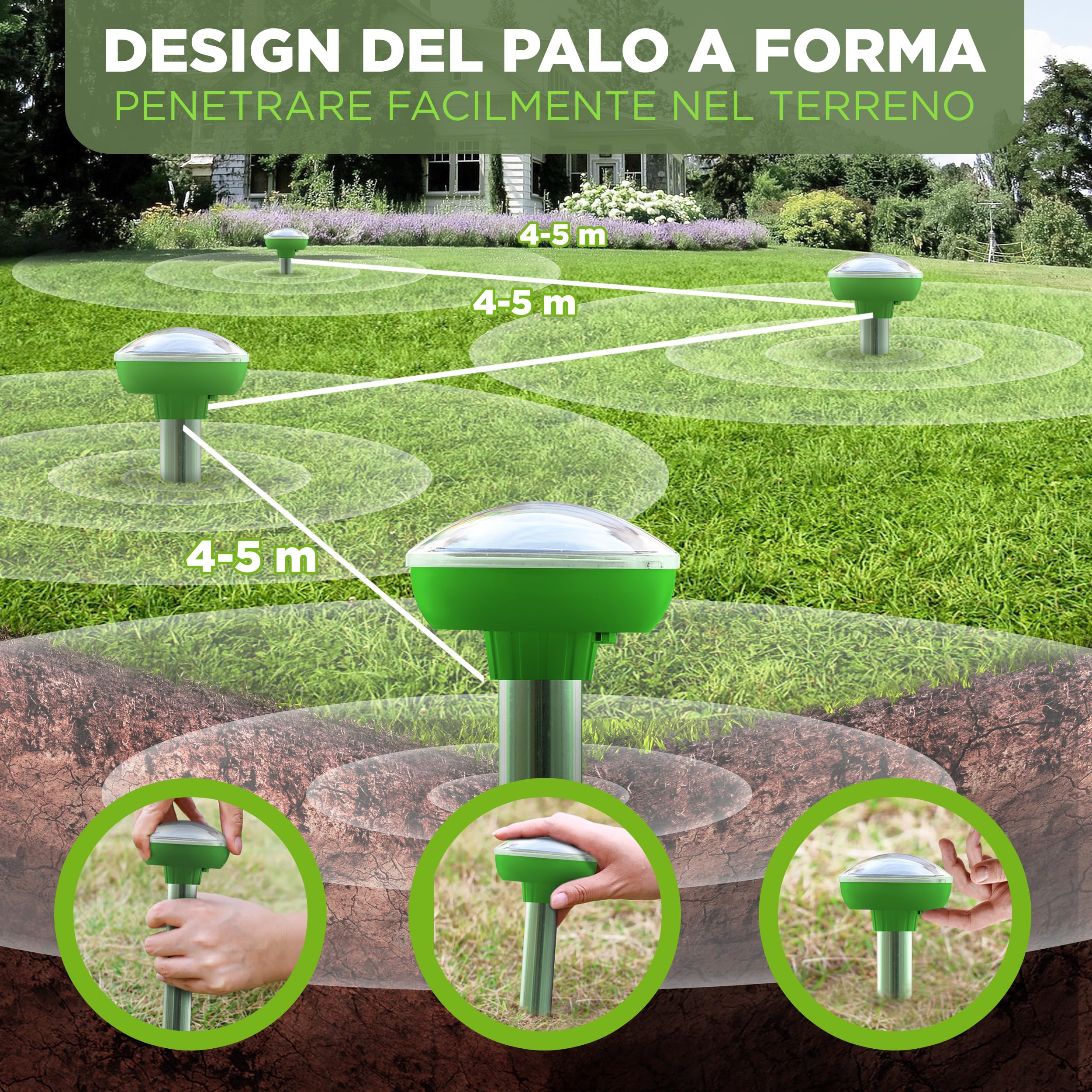 ISOTRONIC Repellente solare per talpe, arvicole e serpenti – Repellente per talpe con picchetto da giardino – Repellente per talpe con raggio d'azione effettivo di 700 m² (6 pezzi)