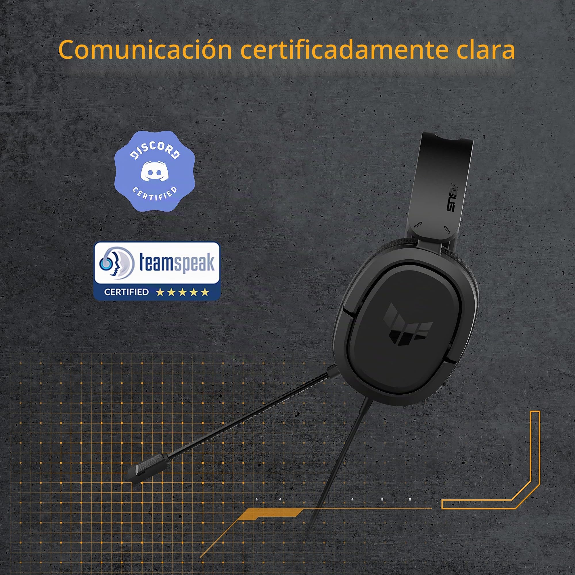 ASUS TUF Gaming H1 - Auriculares Gaming (Sonido envolvente 7.1, graves potentes, micrófono compatible con Discord y TeamSpeak, diseño cómodo y ligero y compatibilidad con PC, PS5, Switch y XBOX) Negro