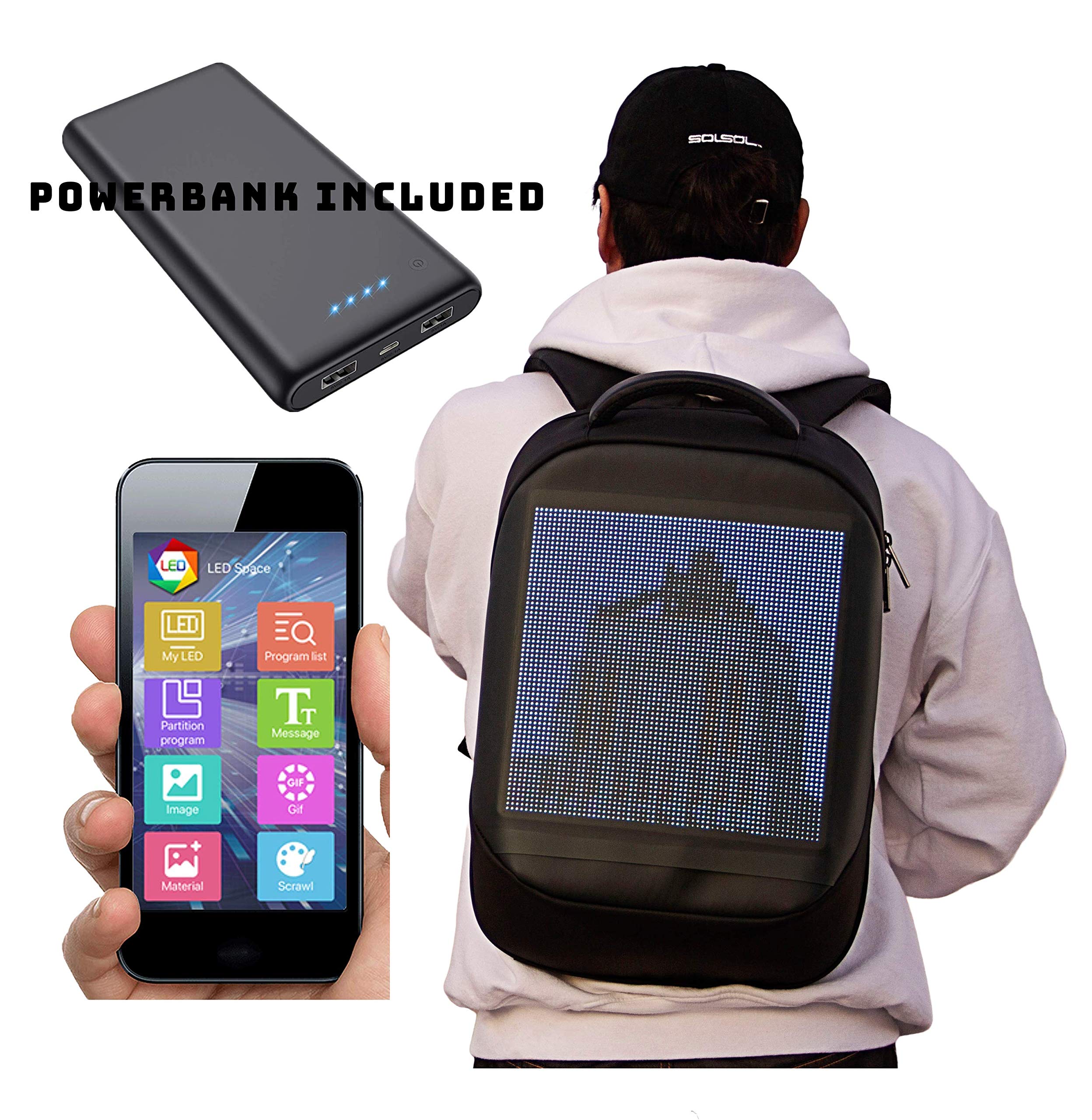 Smart Customizable LED Backpack -Multi-Media Digital Light Up SLED Pack - Includes Powerbank and Mobile App - Ready for Logo Animation Brand DIY and GIFS - Water & Scent Proof product thumbnail 3