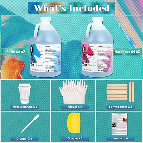 Miniatura 2 de IModeur - Resina epoxi de 1 galón  Kit de resina epoxi transparente  Resina de fundición autonivelante de curado rápido sin amarillamiento para