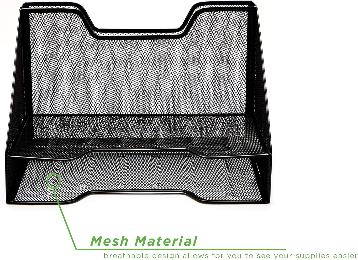 Mind Reader 3 Section Mesh Desk File Organizer, Document Letter Tray for Folders, Mail, Stationary, Desk Accessories, Black