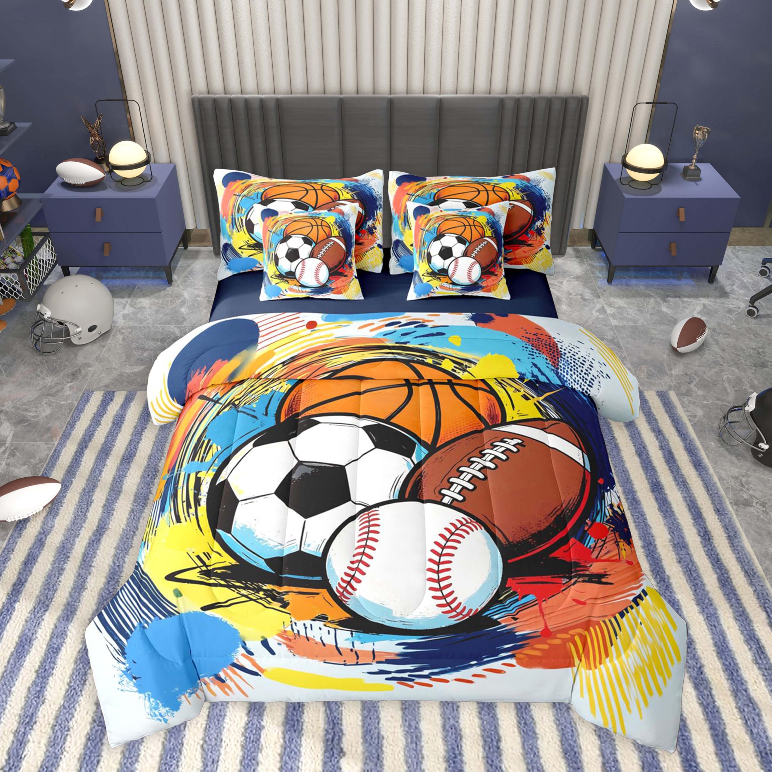 Feelyou Boys Sports Comforter Set King Size 7 Piece for Kids