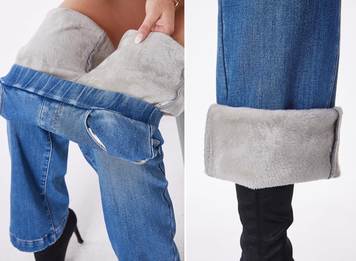 Yehopere Women's Fleece Lined Jeans High Waisted Wide Leg Jeans Winter Flannel Fleece Lined Jean