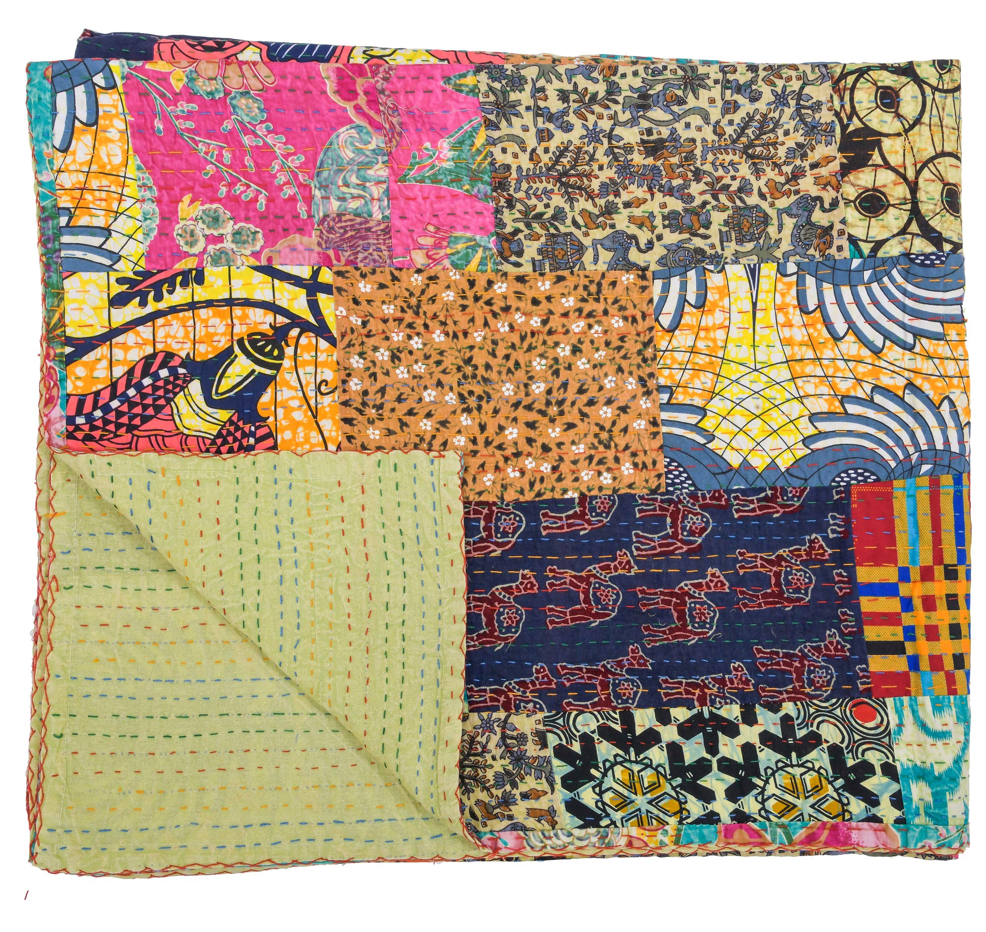 Amazon.co.jp: Marubhumi インド伝統的純綿パッチワーク カンタキルト