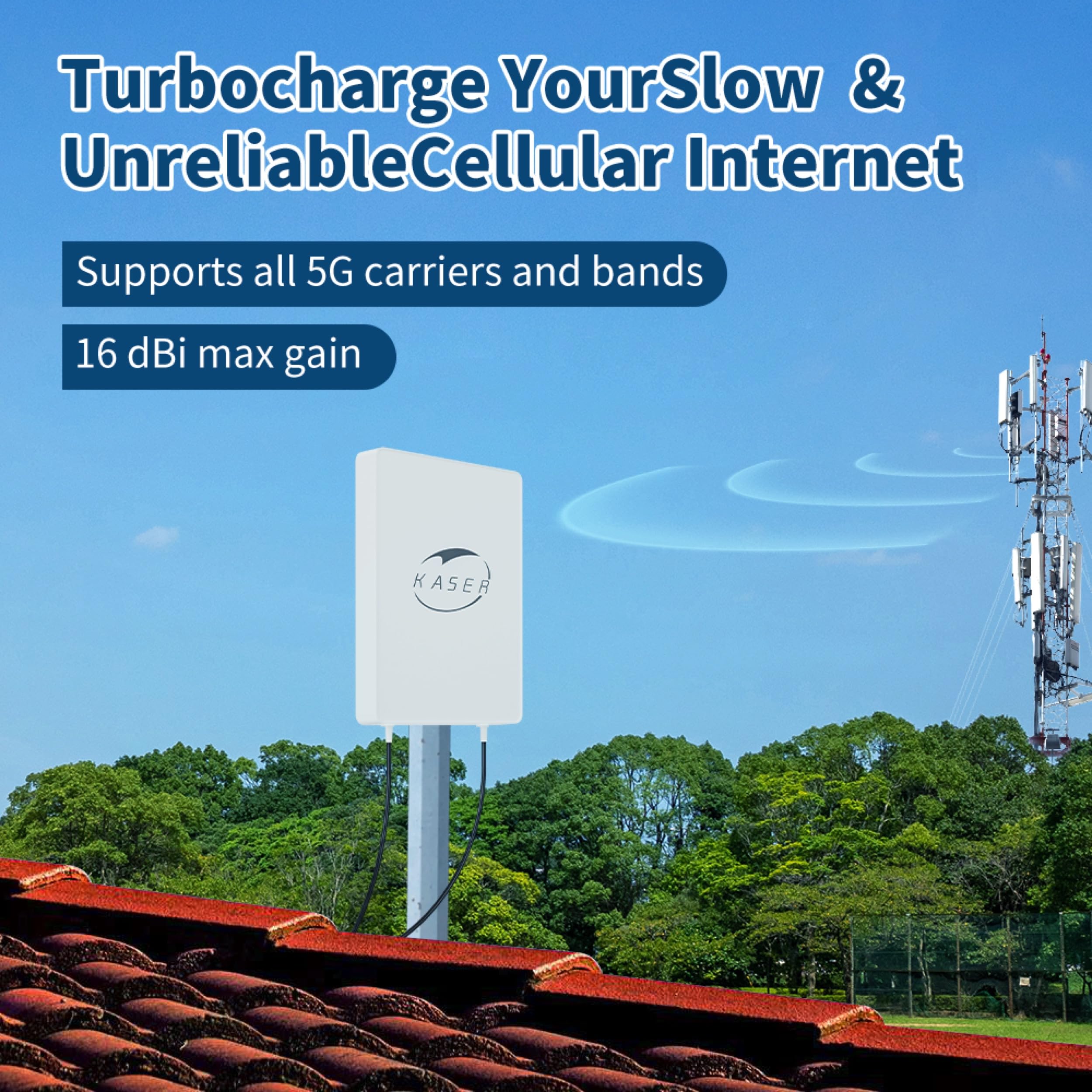KASER Antenna 5G Esterna Monobanda N78 3300-3800 MHz Pannello Mimo Guadagno fino a 15 dBi Cavi T240 da 10M – V4